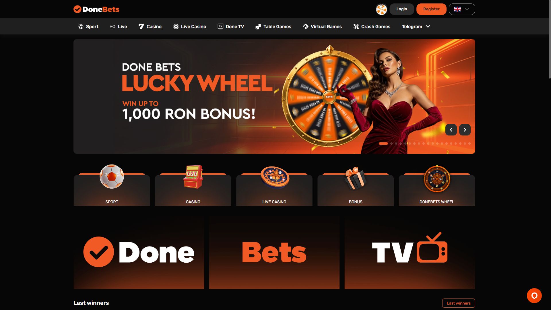 DoneBets — Homepage (Desktop)
