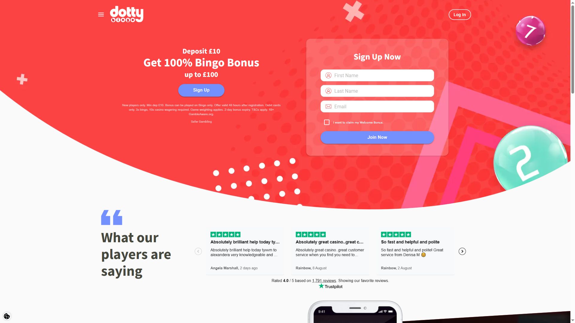 Dottybingo — Homepage (Desktop)