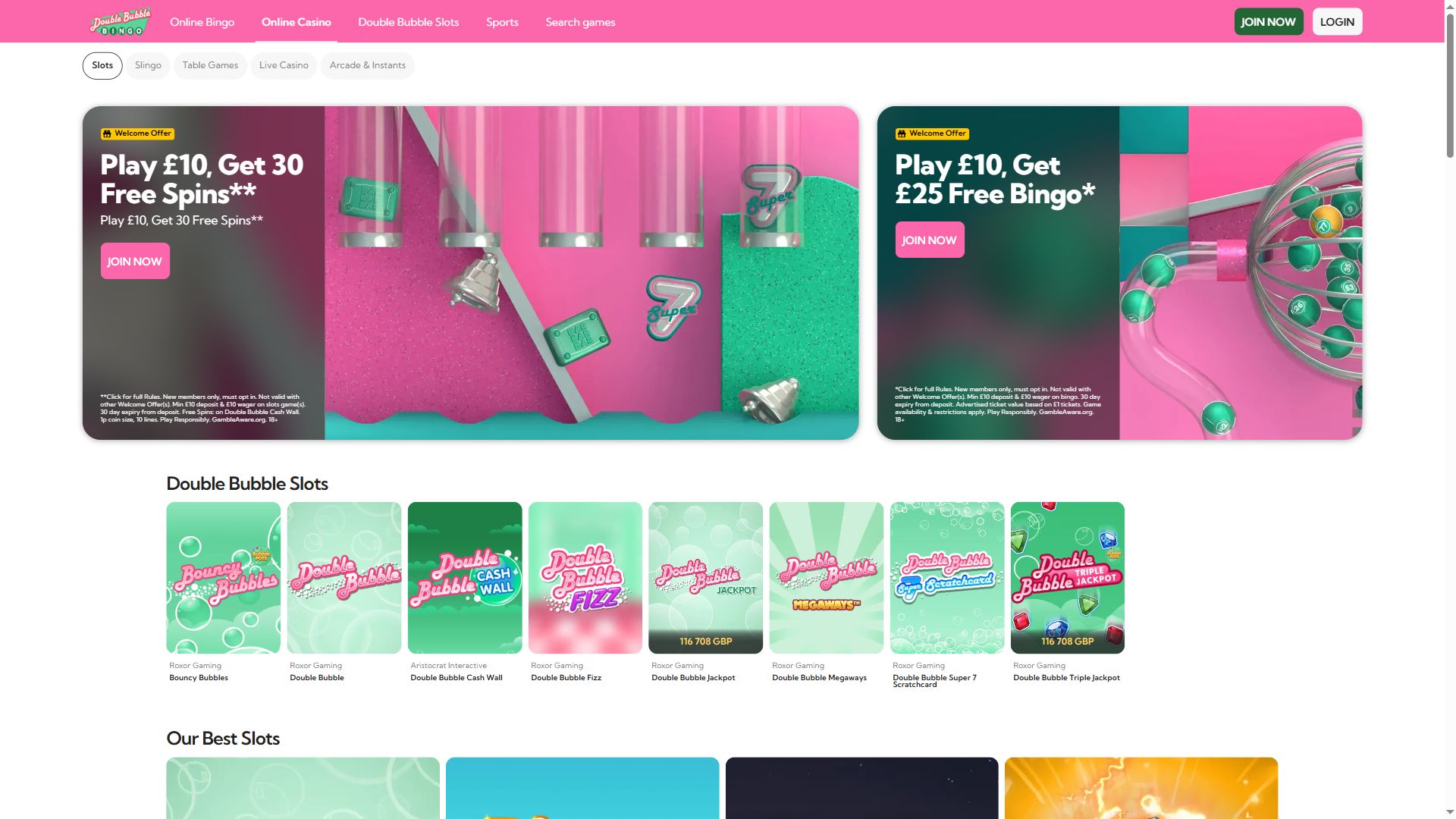 Double Bubble Bingo — Lobby (Desktop)