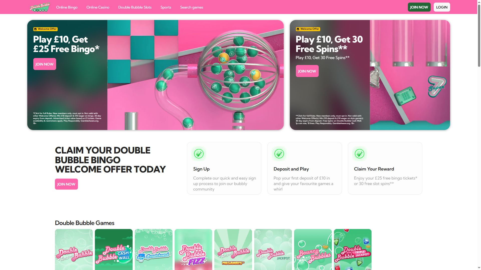 Double Bubble Bingo — Homepage (Desktop)