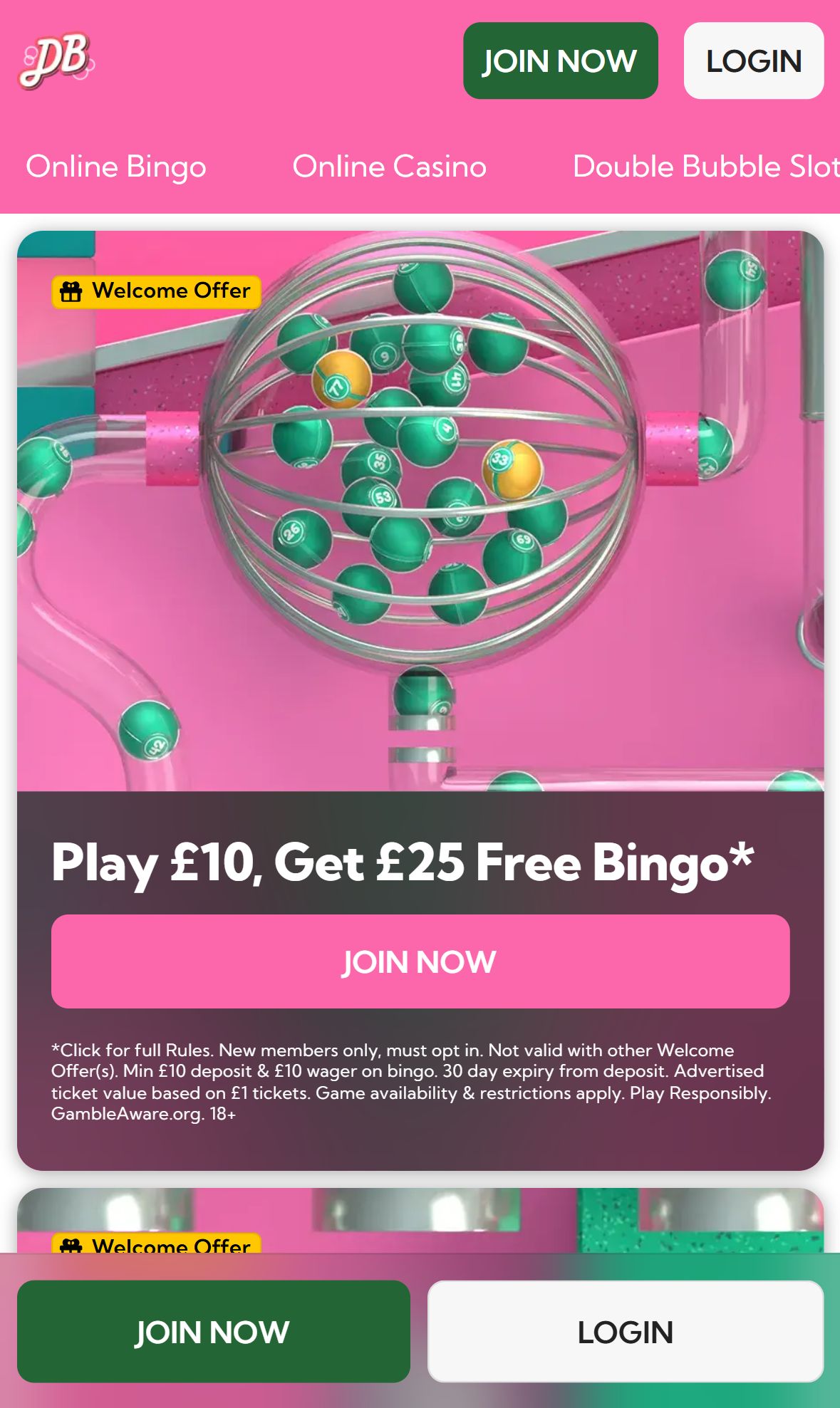 Double Bubble Bingo — Homepage (Mobile)