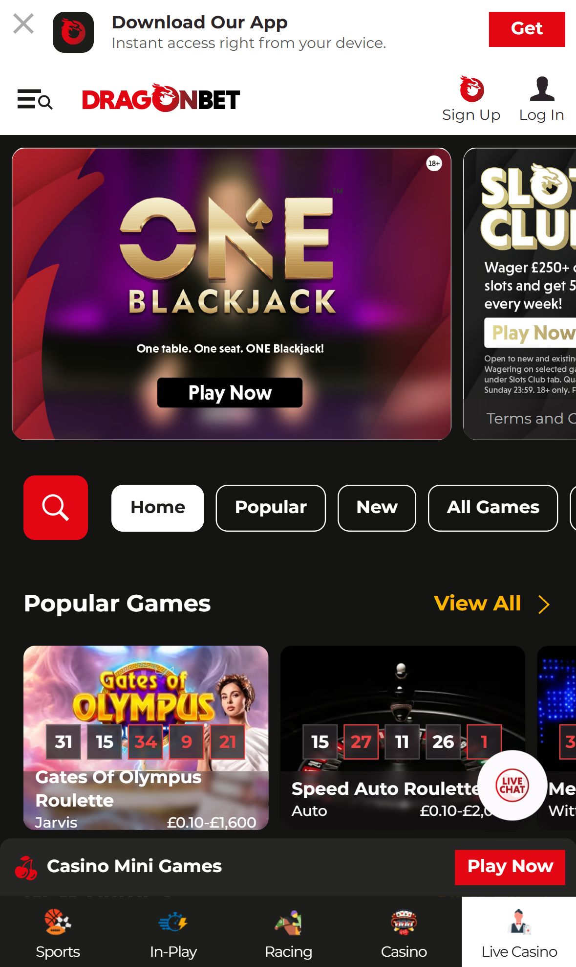 DragonBet — Homepage (Mobile)
