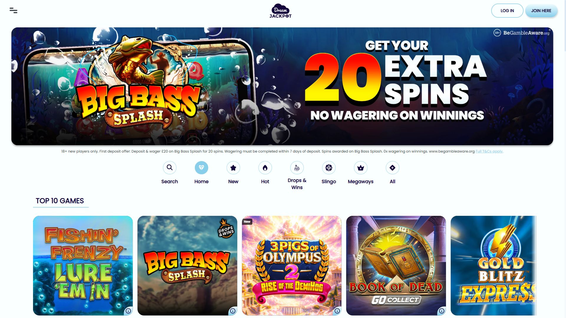 Dream Jackpot — Homepage (Desktop)