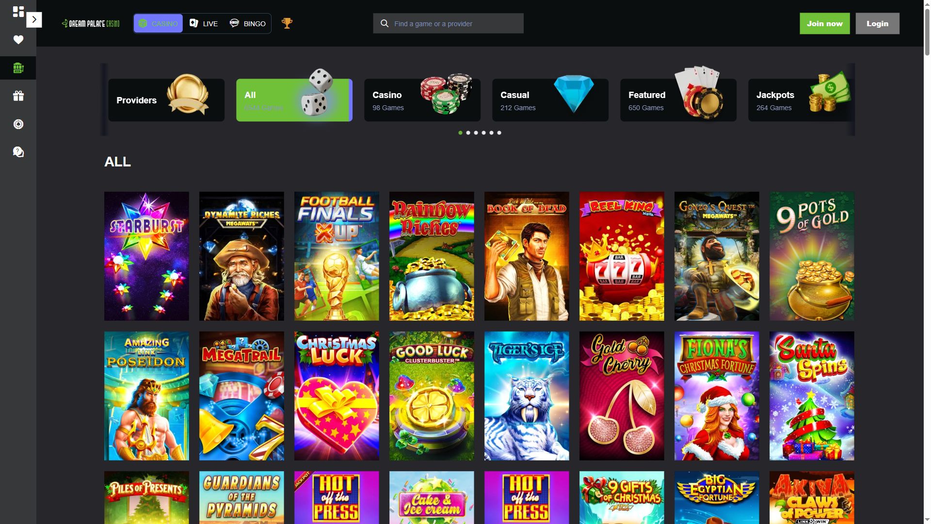 Dream Palace Casino — Lobby (Desktop)