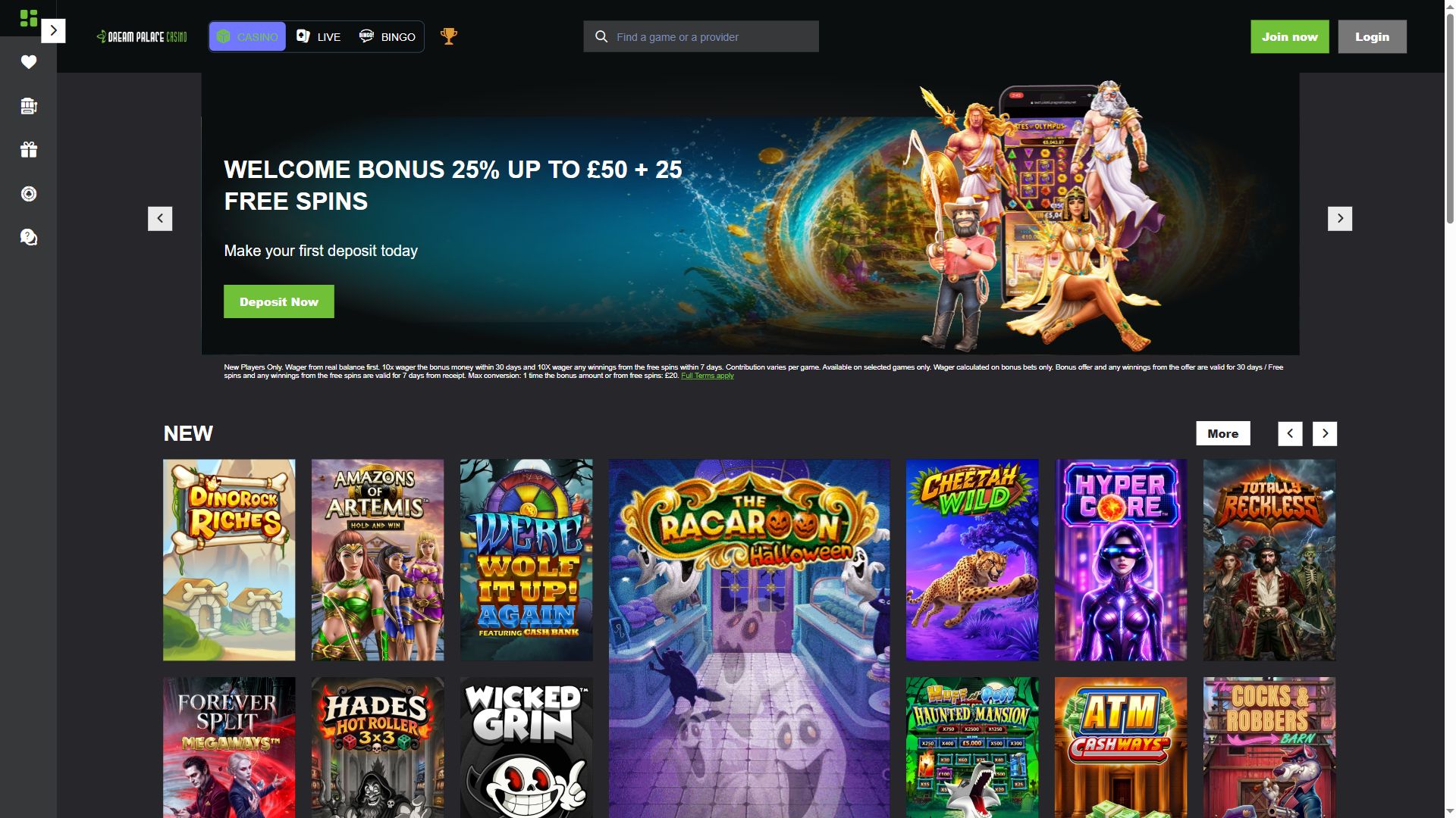 Dream Palace Casino — Homepage (Desktop)