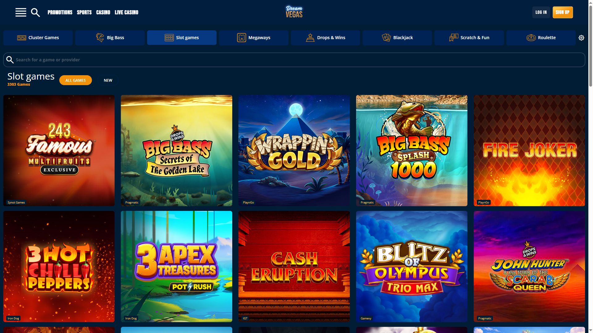 Dream Vegas — Lobby (Desktop)