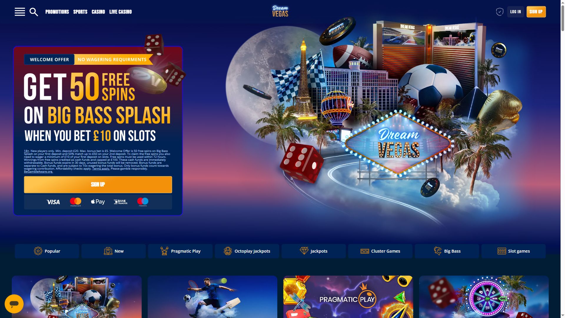 Dream Vegas — Homepage (Desktop)