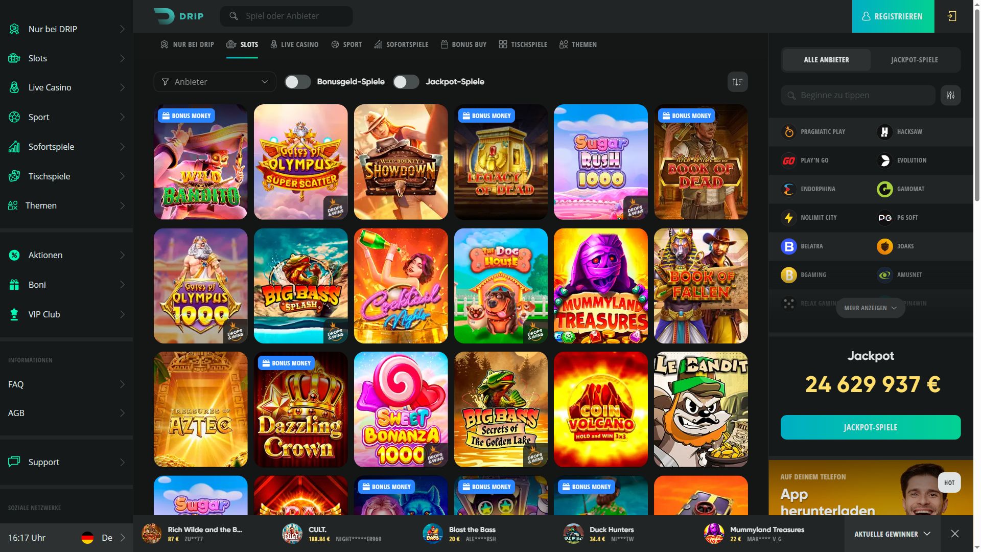Drip Casino — Lobby (Desktop)