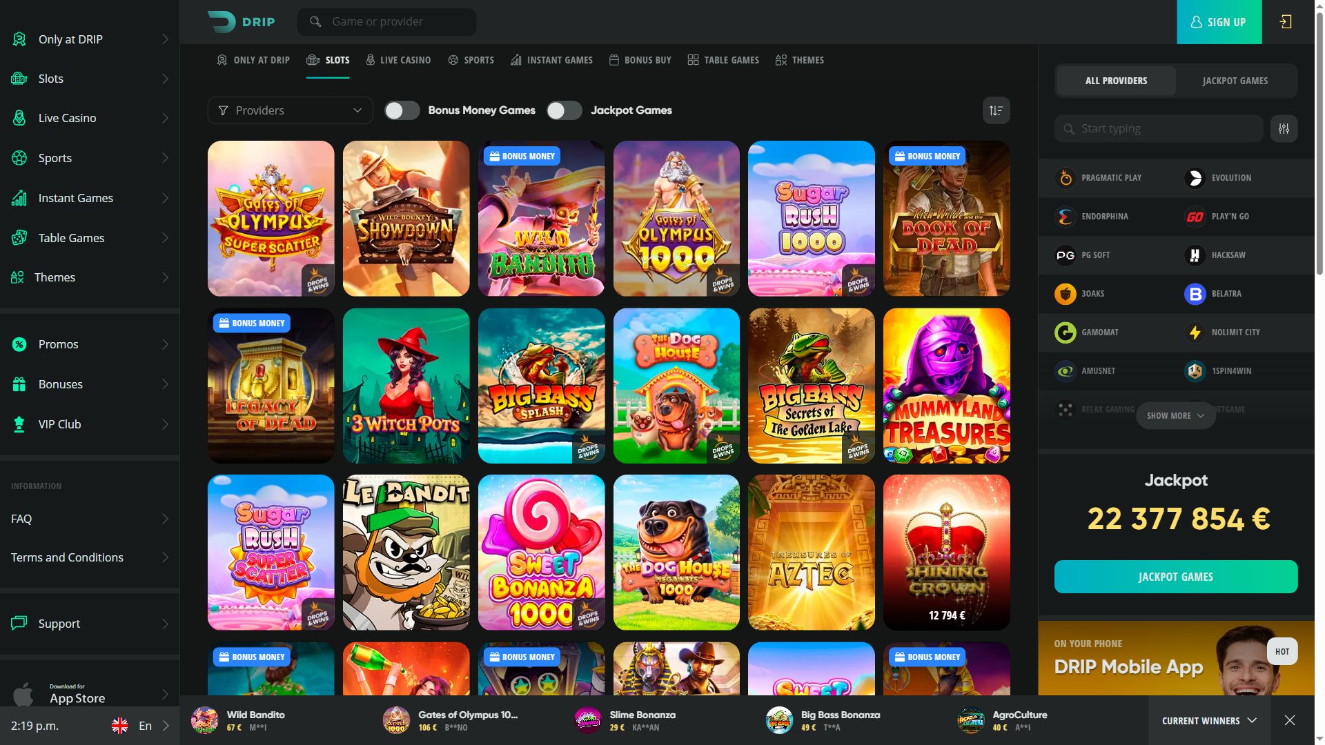 Drip Casino — Lobby (Desktop)
