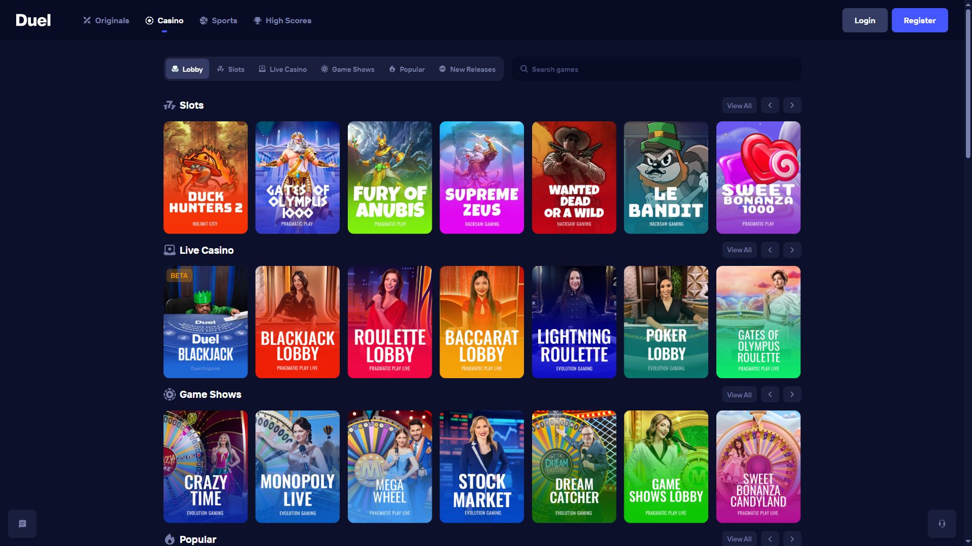 Duel — Lobby (Desktop)