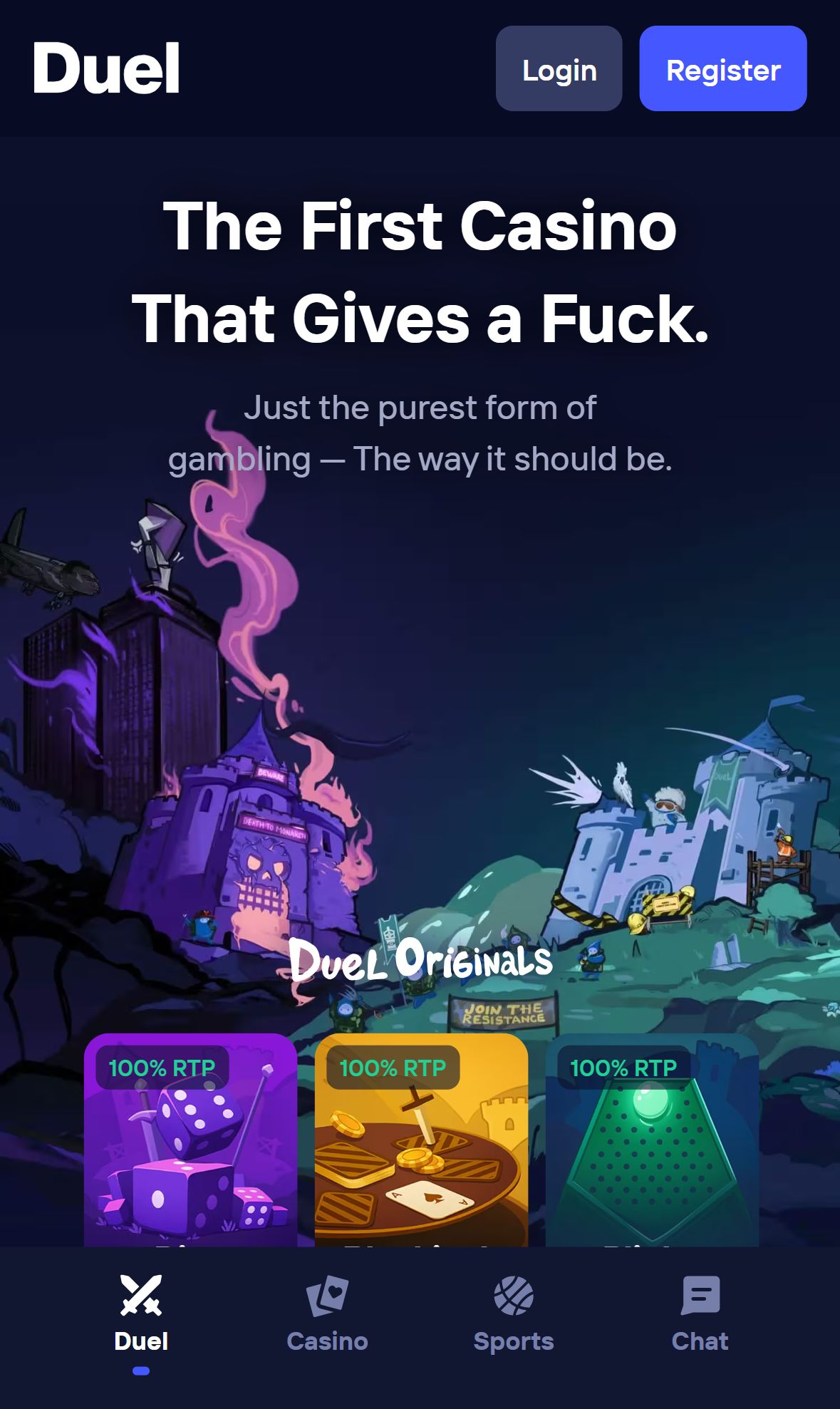 Duel — Homepage (Mobile)