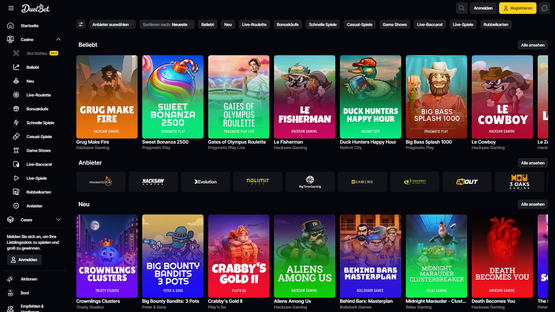 Duelbet — Lobby (Desktop)