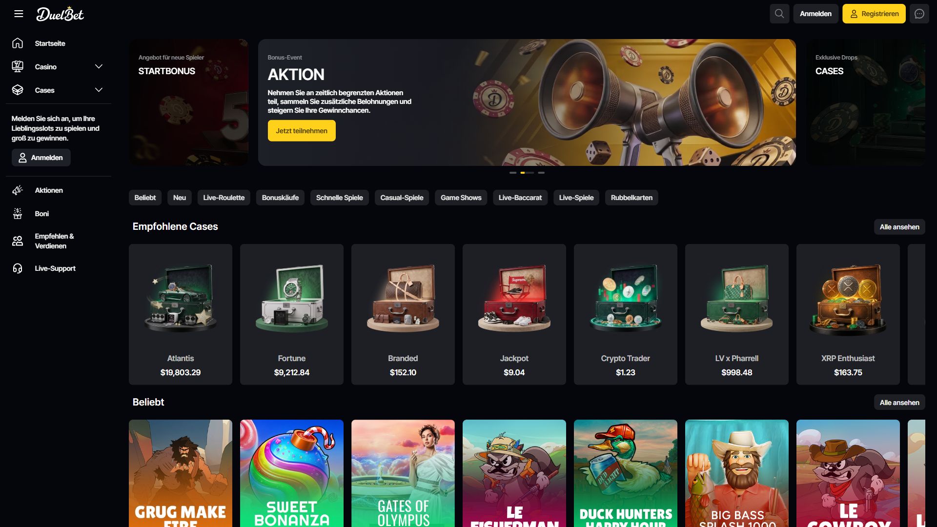 Duelbet — Startseite (Desktop)