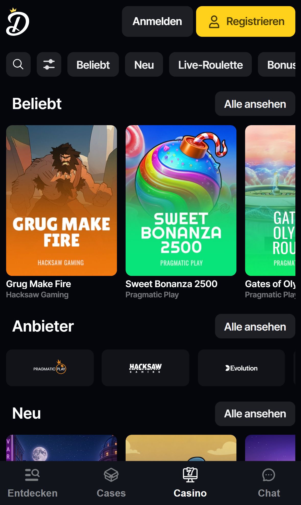 Duelbet — Lobby (Mobil)