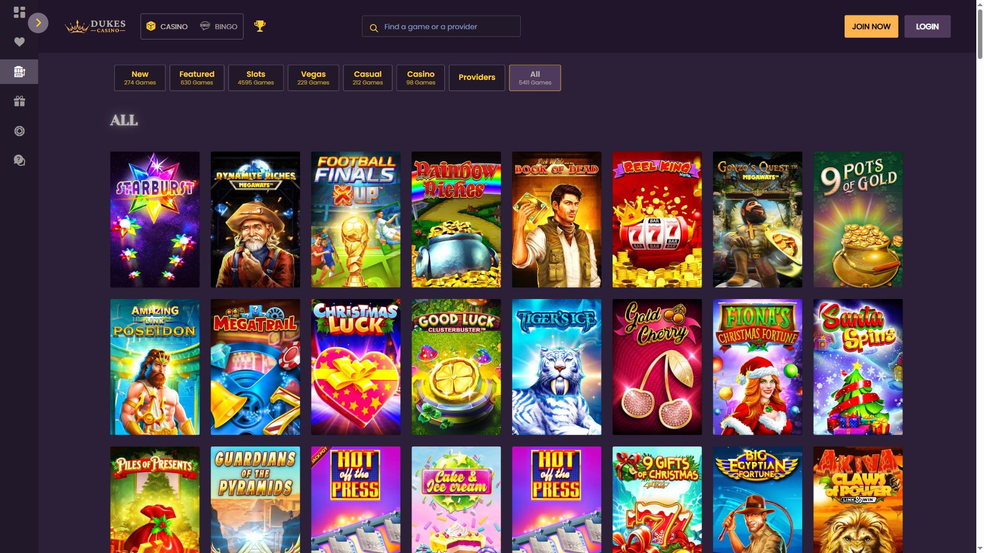 Dukes Casino — Lobby (Desktop)