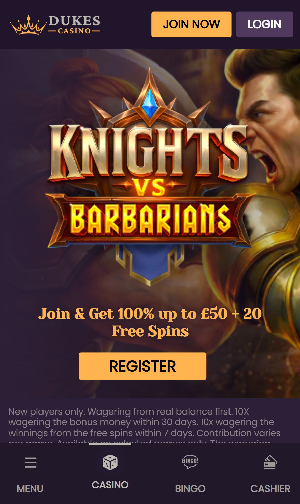 Dukes Casino — Homepage (Mobile)