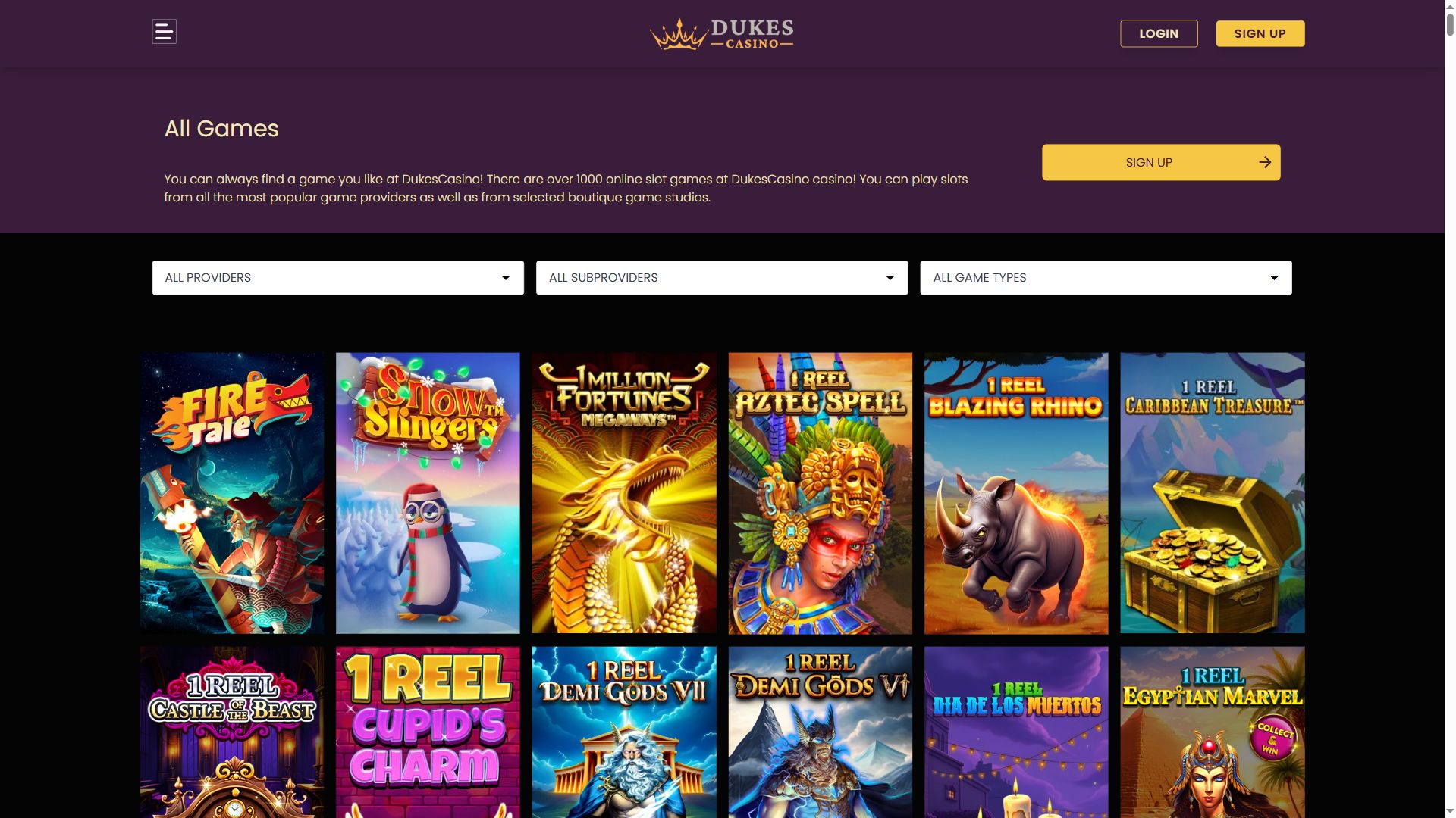 Dukes Casino — Lobby (Desktop)