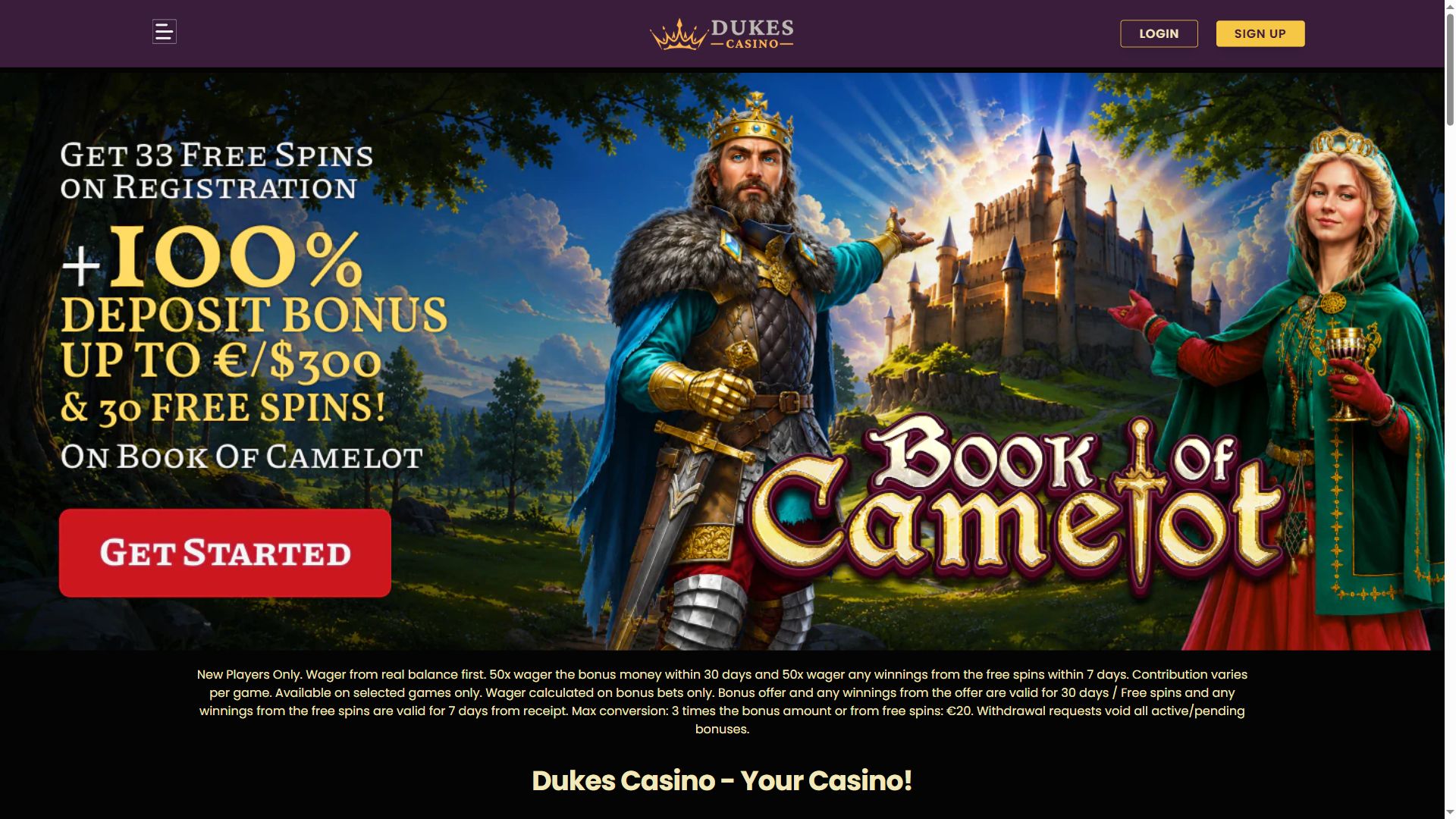 Dukes Casino — Homepage (Desktop)