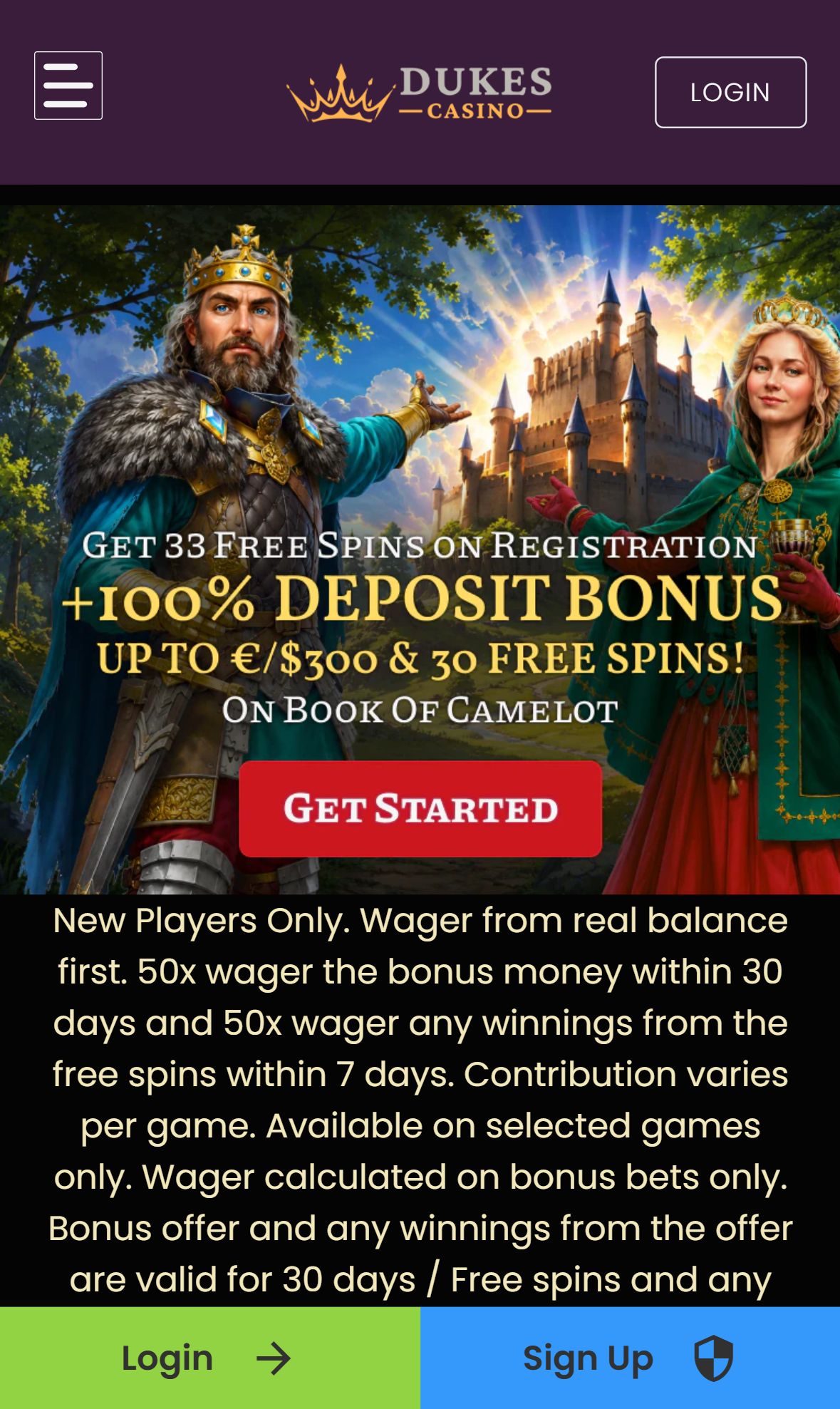 Dukes Casino — Homepage (Mobile)