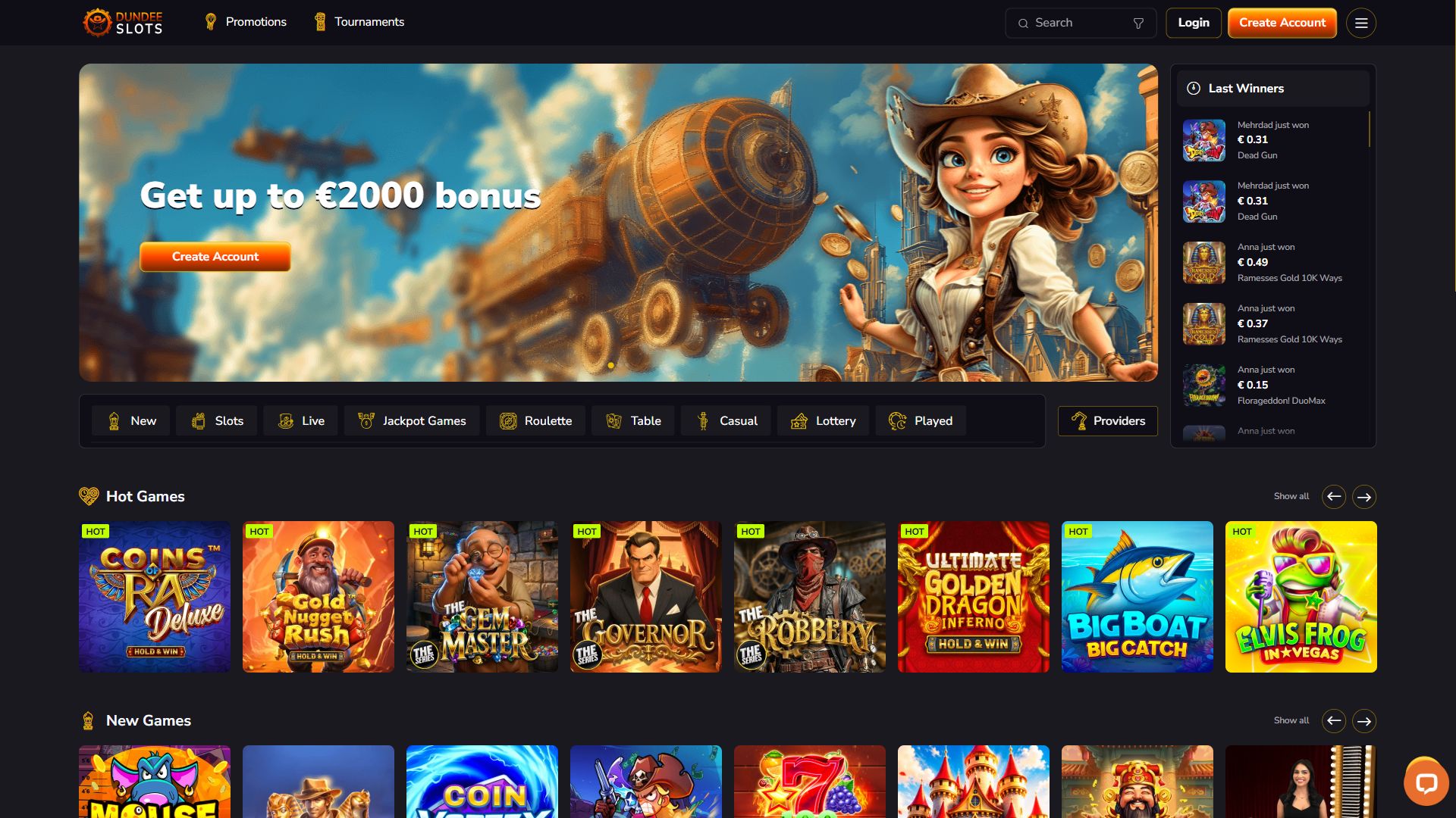 DundeeSlots — Homepage (Desktop)