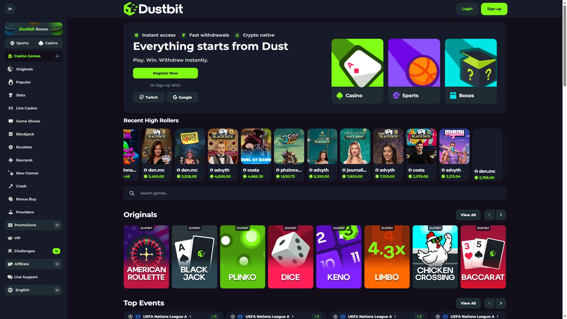 Dustbit — Homepage (Desktop)