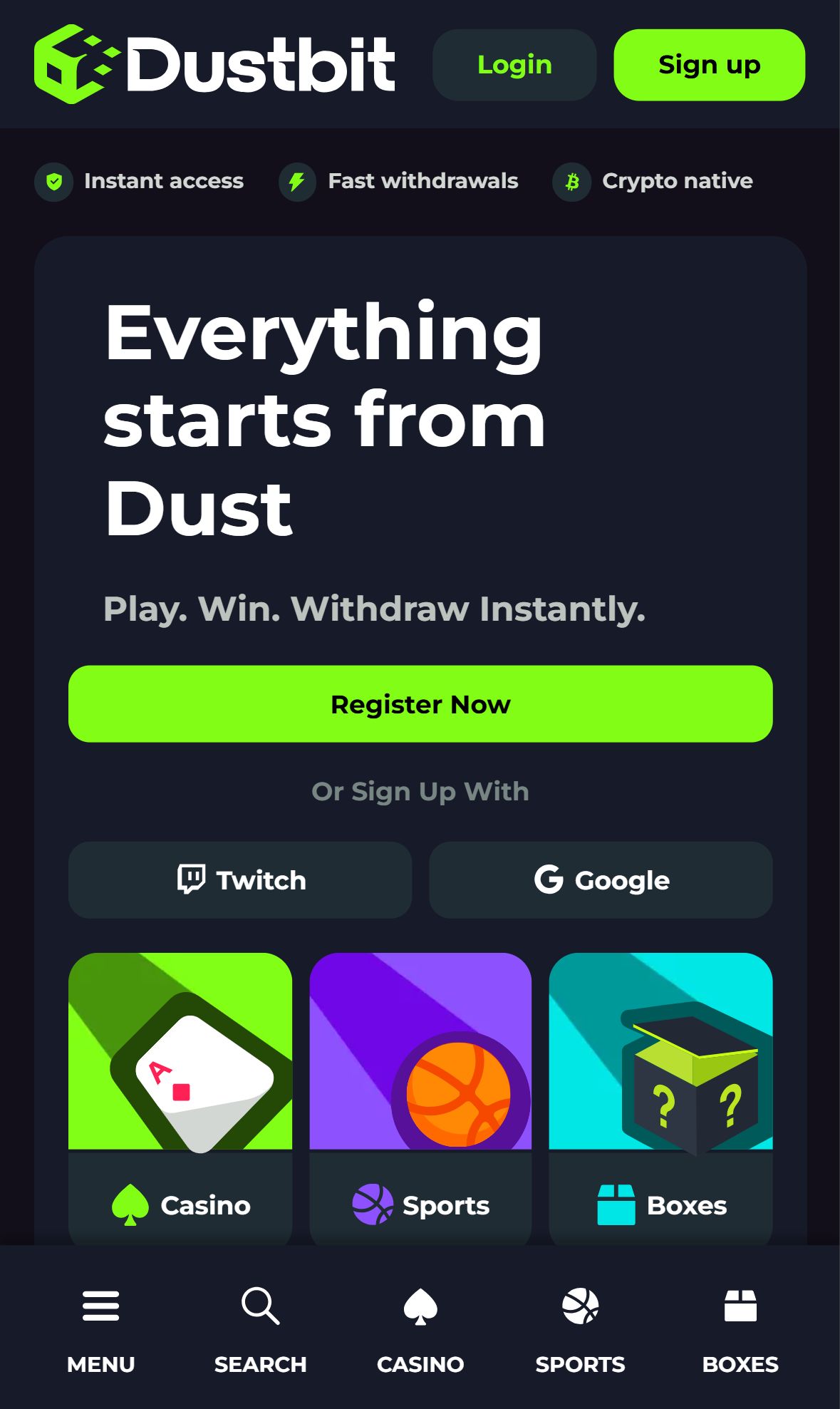 Dustbit — Homepage (Mobile)
