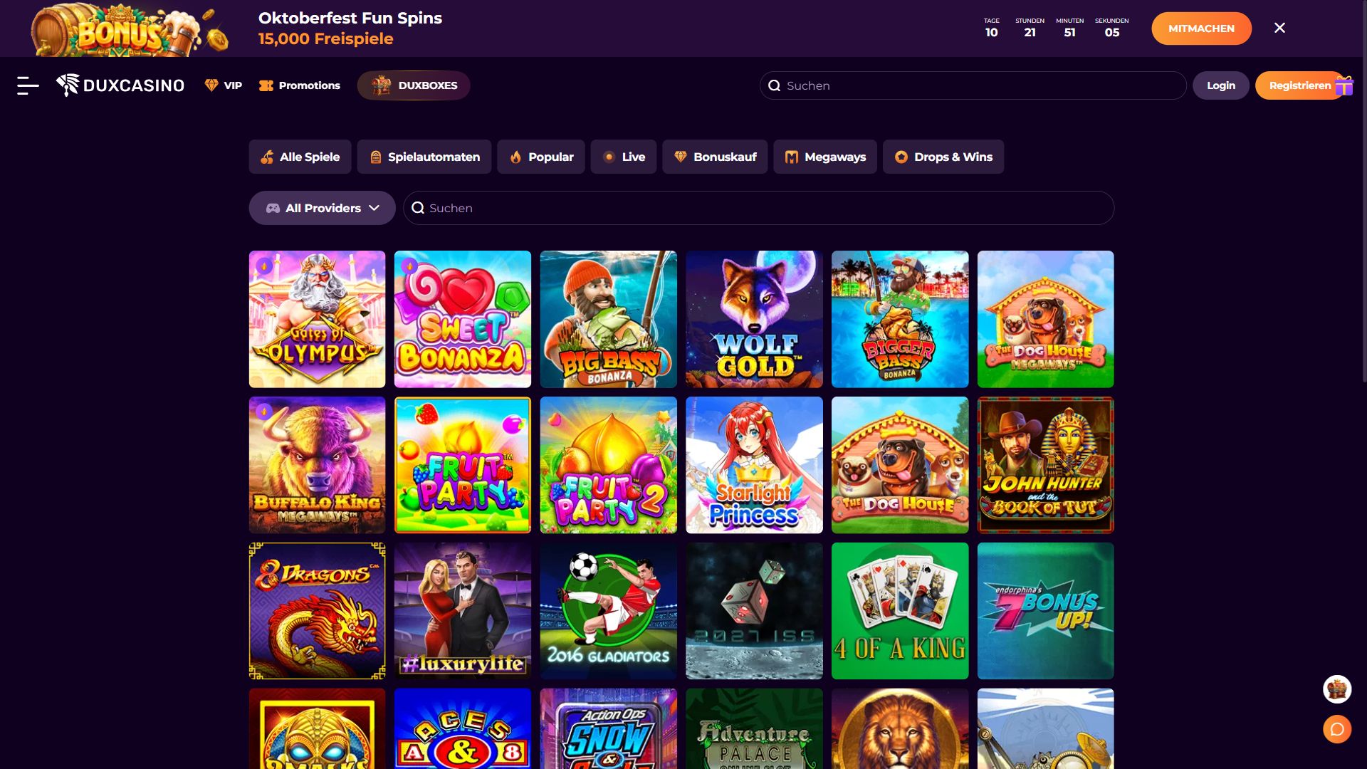 Duxcasino — Lobby (Desktop)