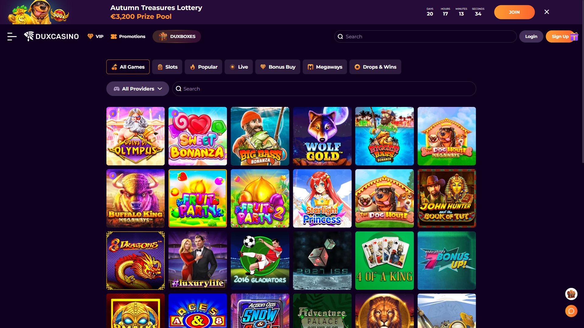 Duxcasino — Lobby (Desktop)
