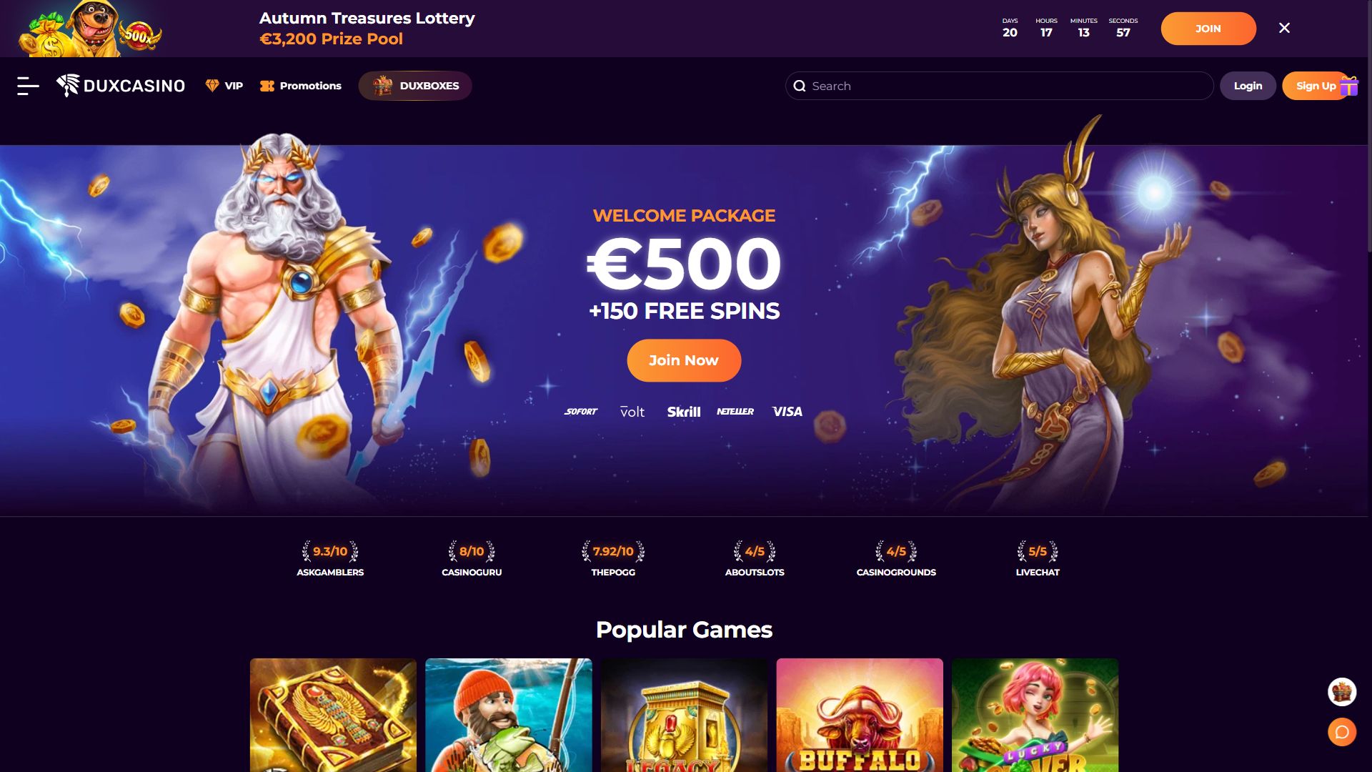 Duxcasino — Homepage (Desktop)