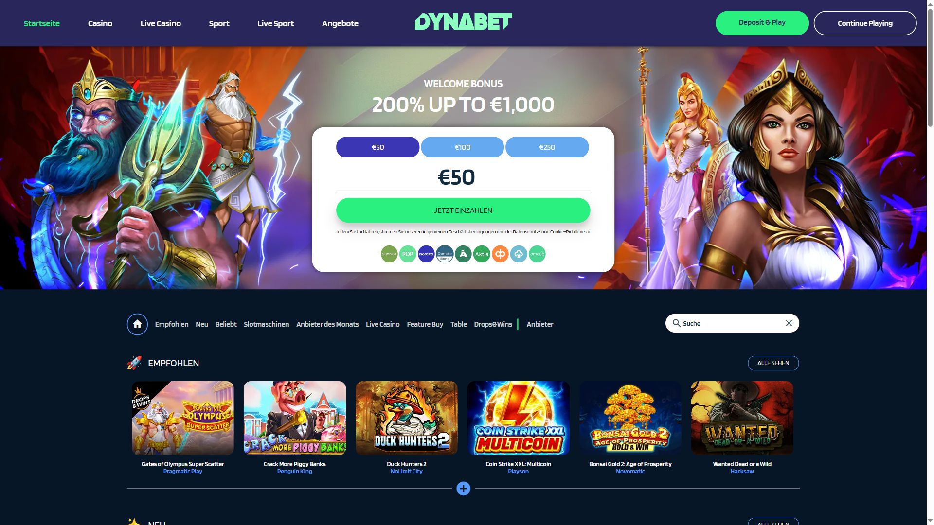 DynaBet — Startseite (Desktop)