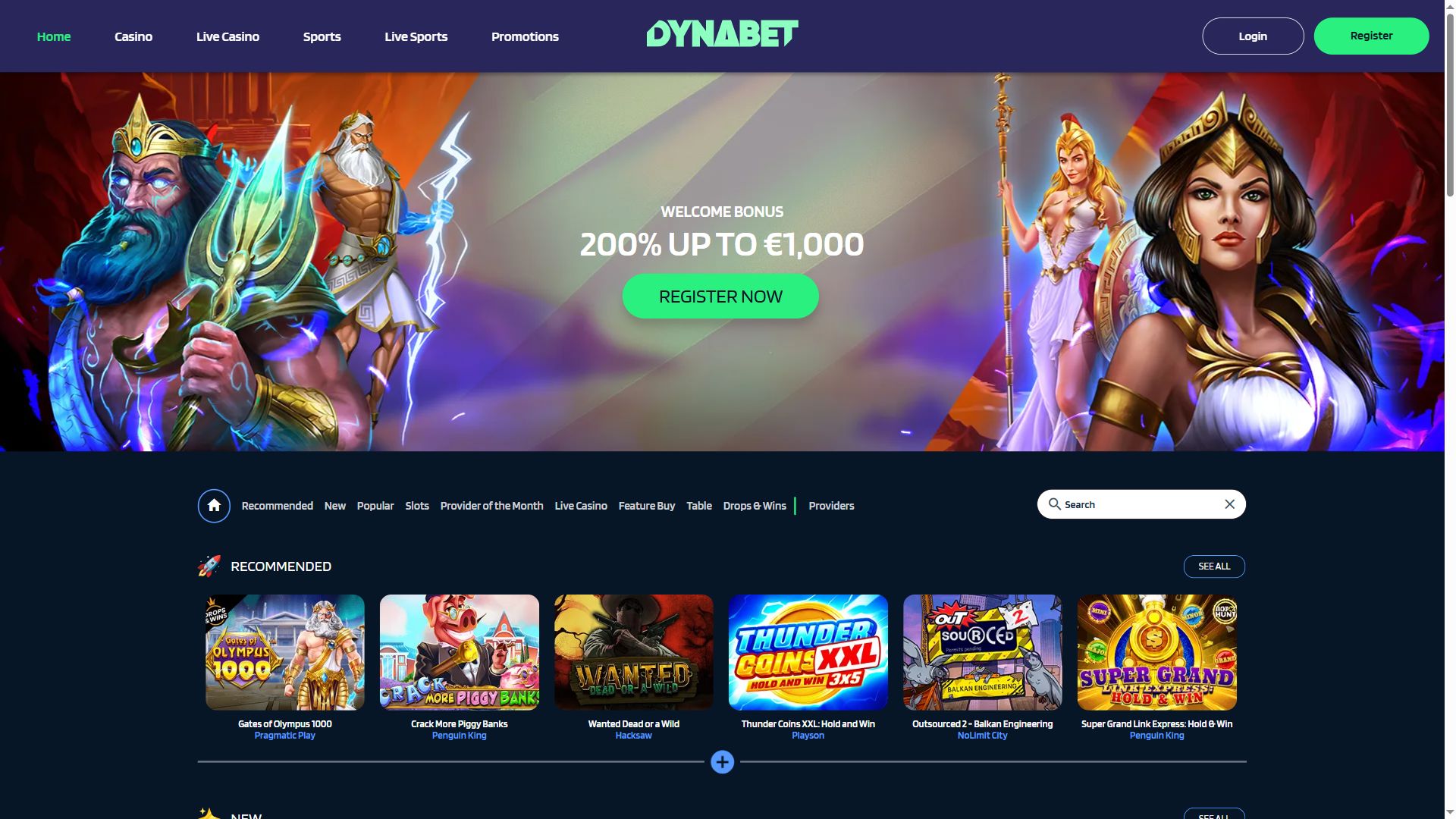 DynaBet — Homepage (Desktop)