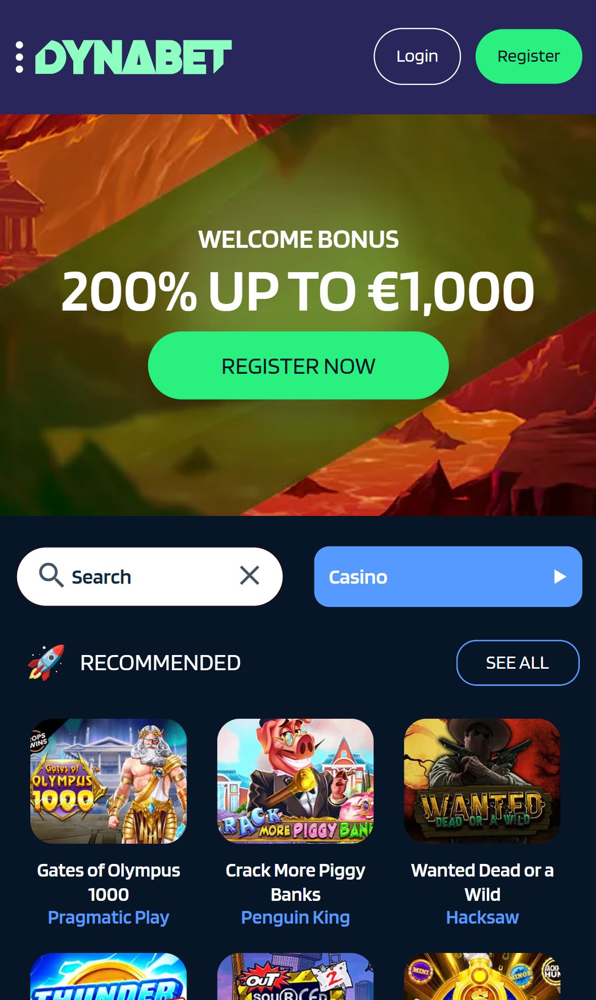 DynaBet — Homepage (Mobile)