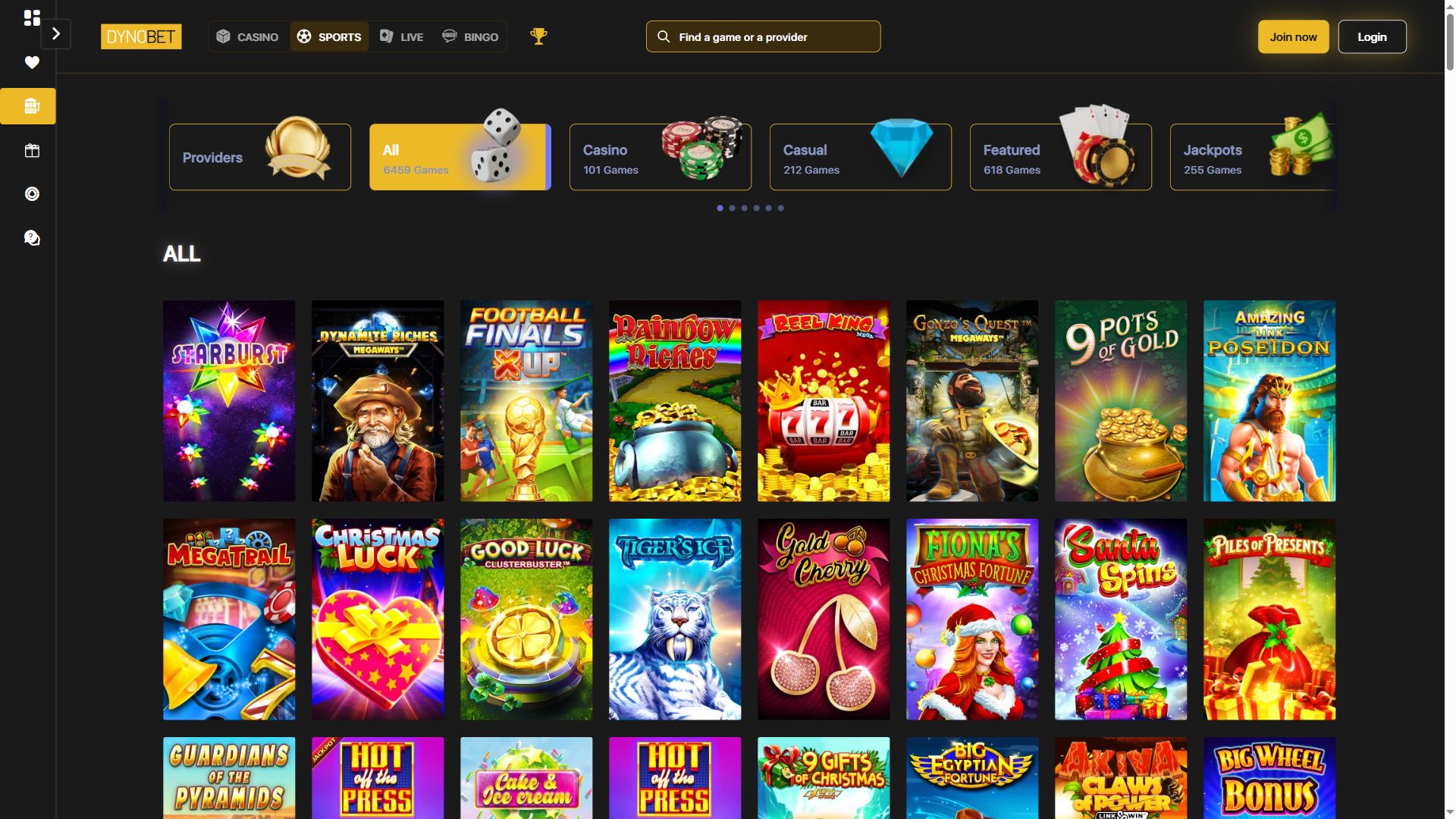 Dynobet — Lobby (Desktop)