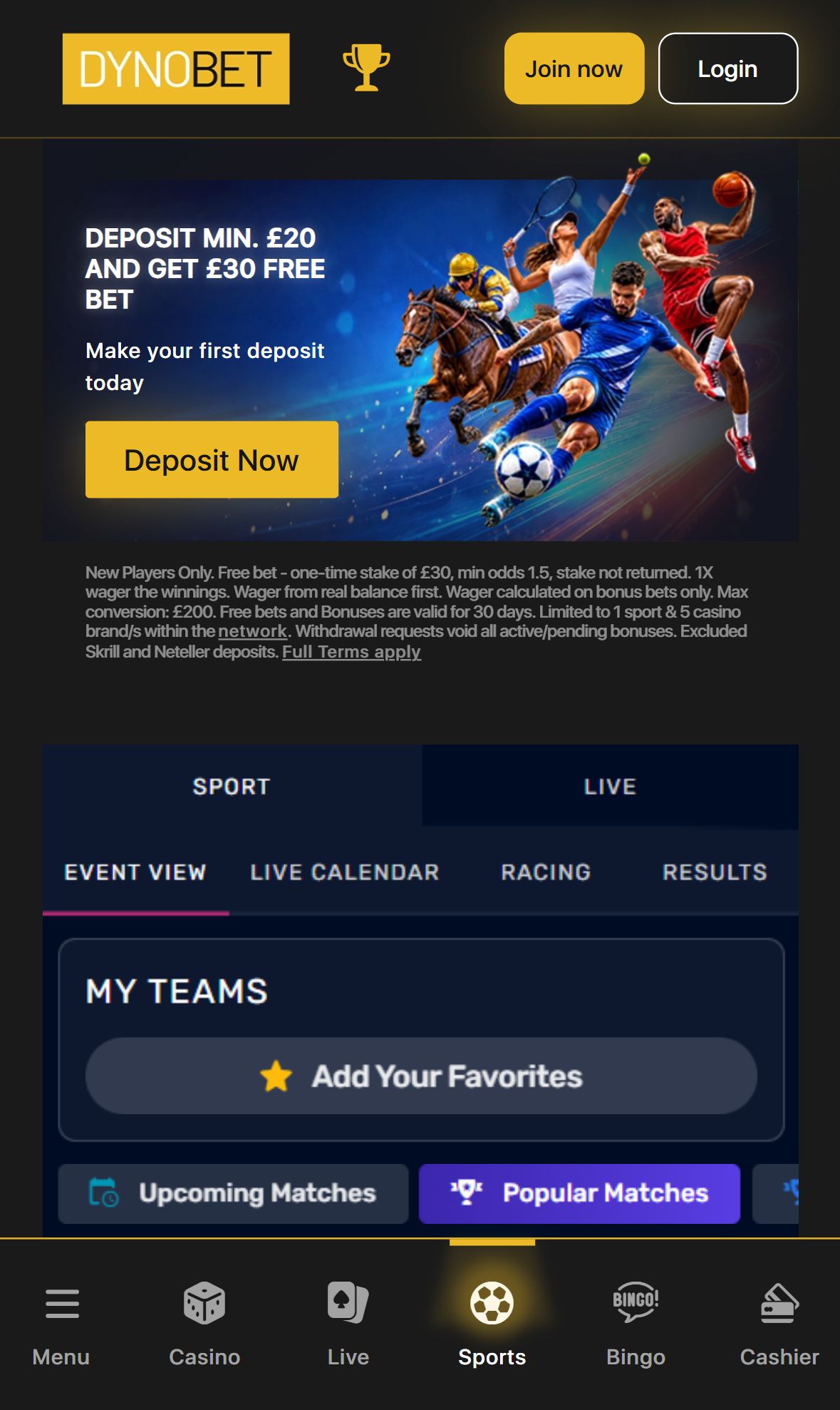 Dynobet — Homepage (Mobile)