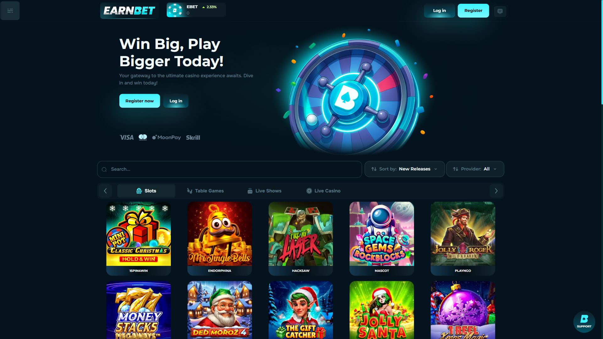 EarnBet — Lobby (Desktop)