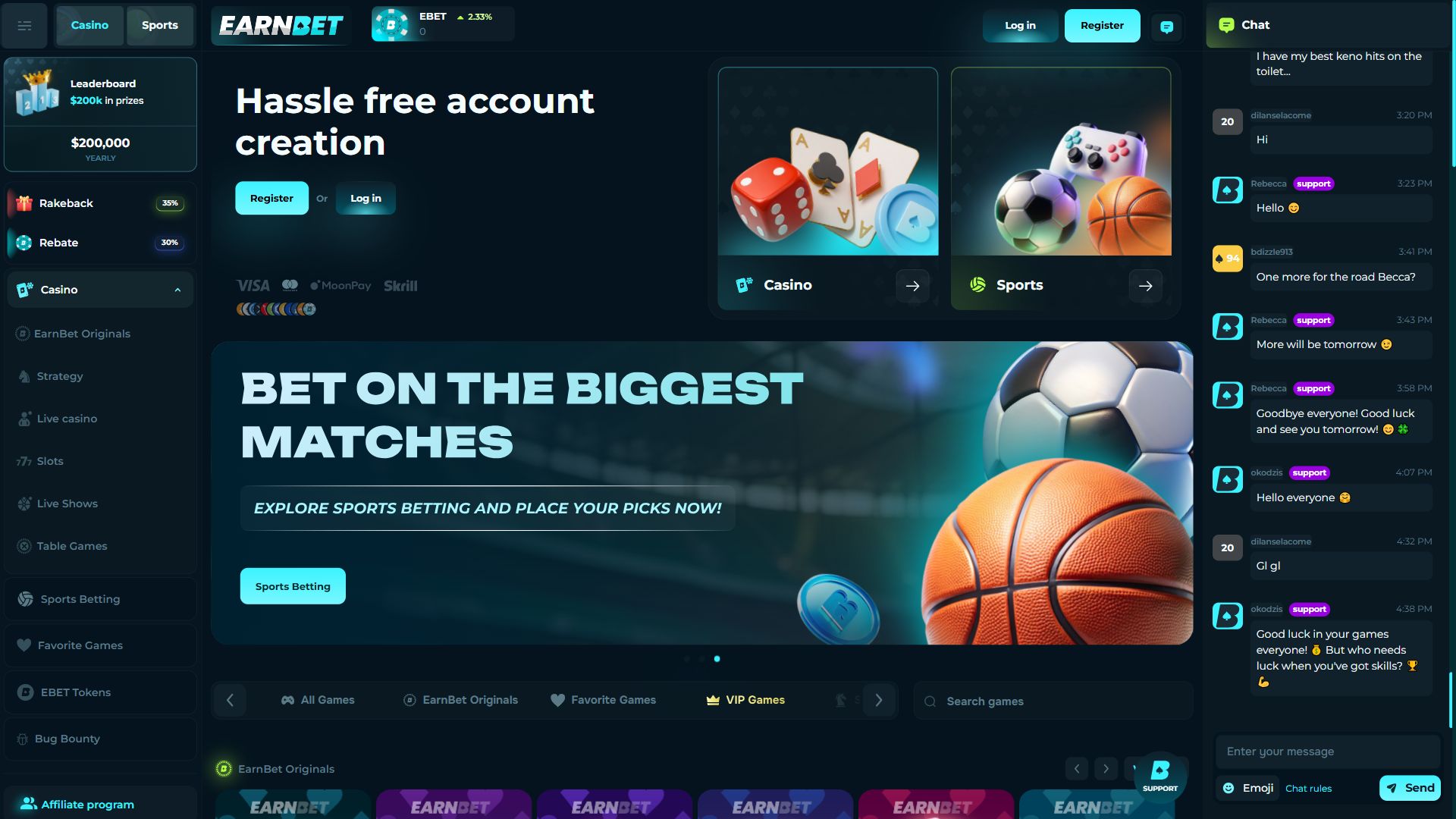 EarnBet — Homepage (Desktop)