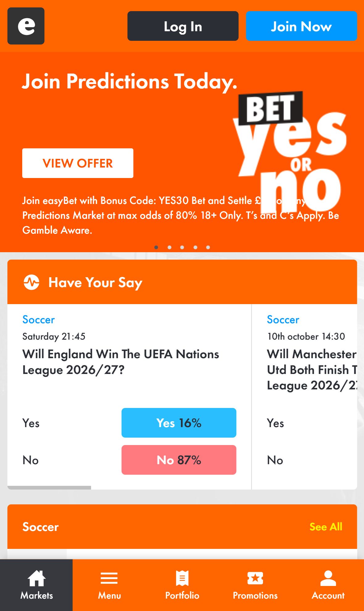 Easybet — Homepage (Mobile)