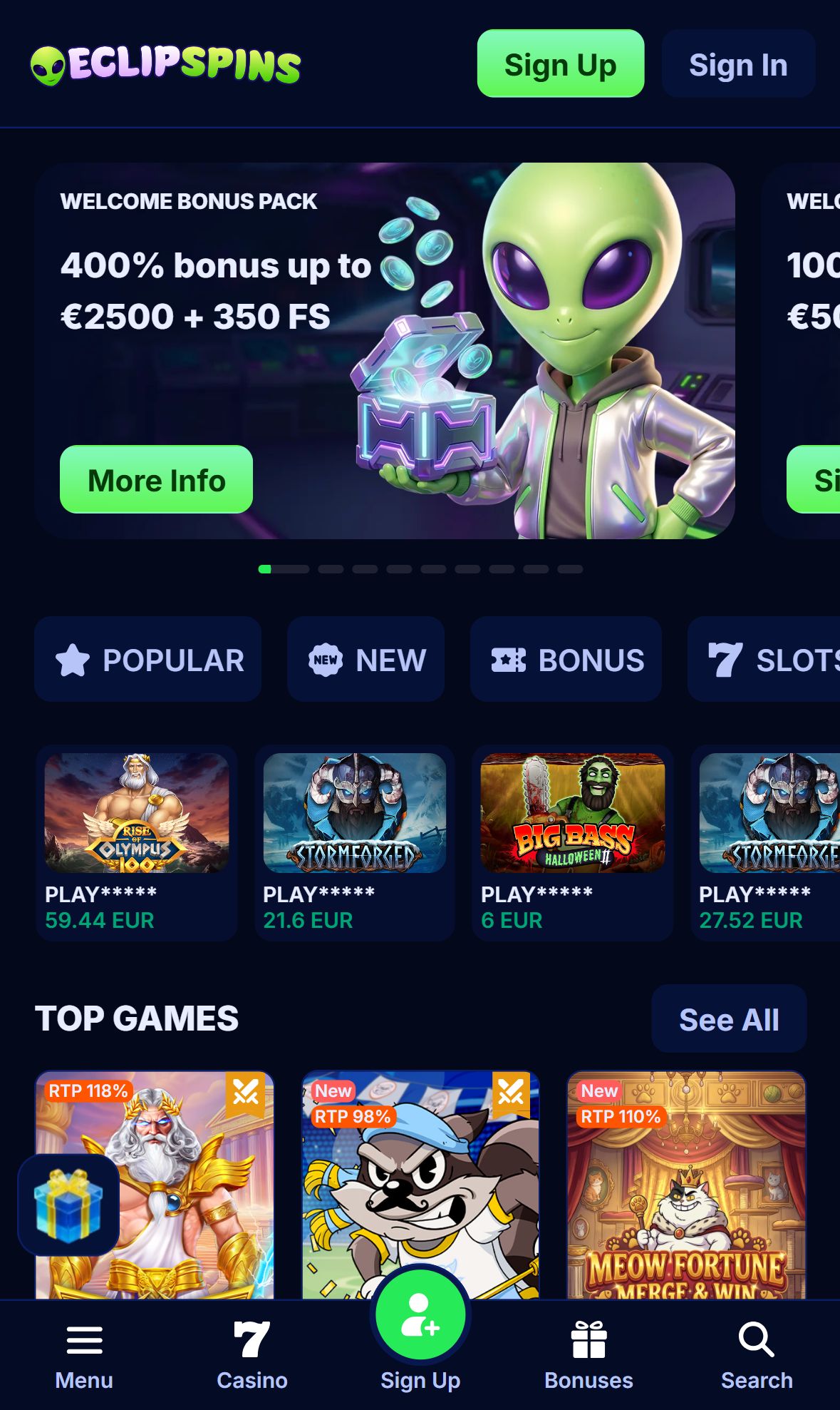 Eclipspins — Homepage (Mobile)