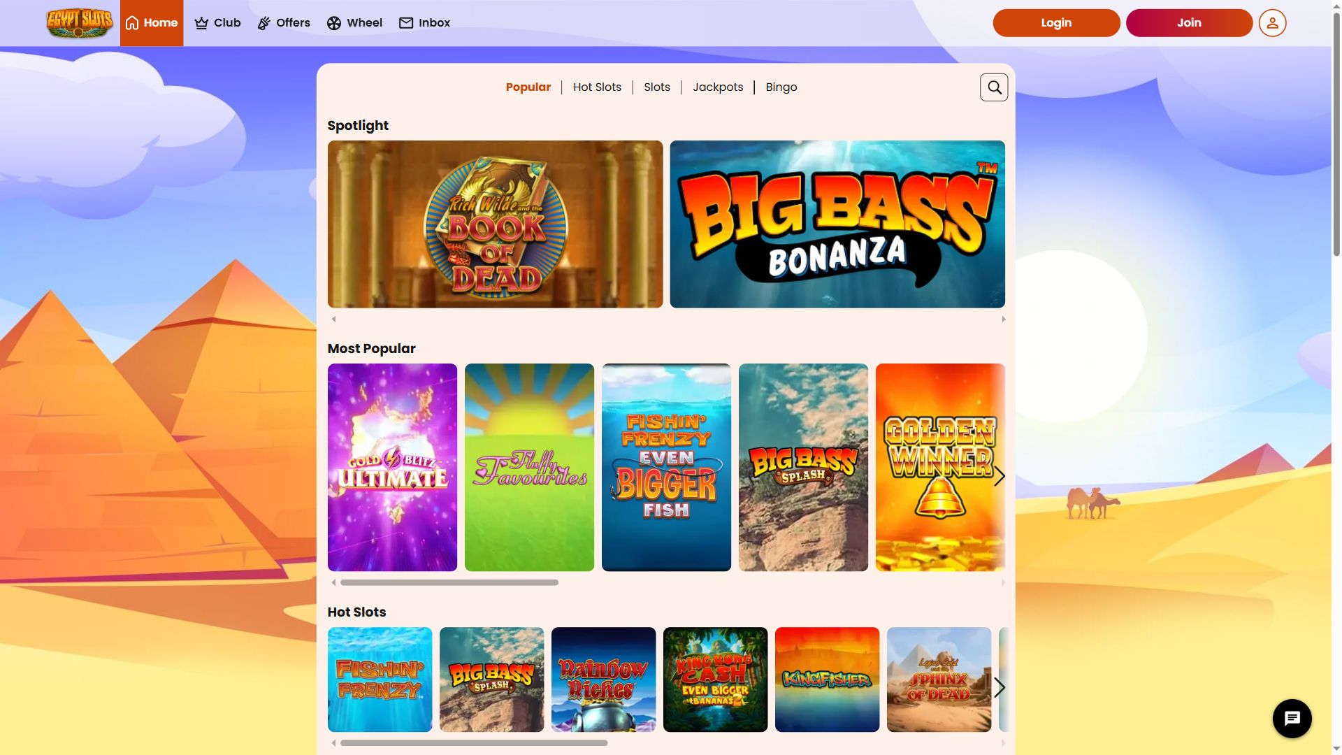 Egypt Slots — Lobby (Desktop)