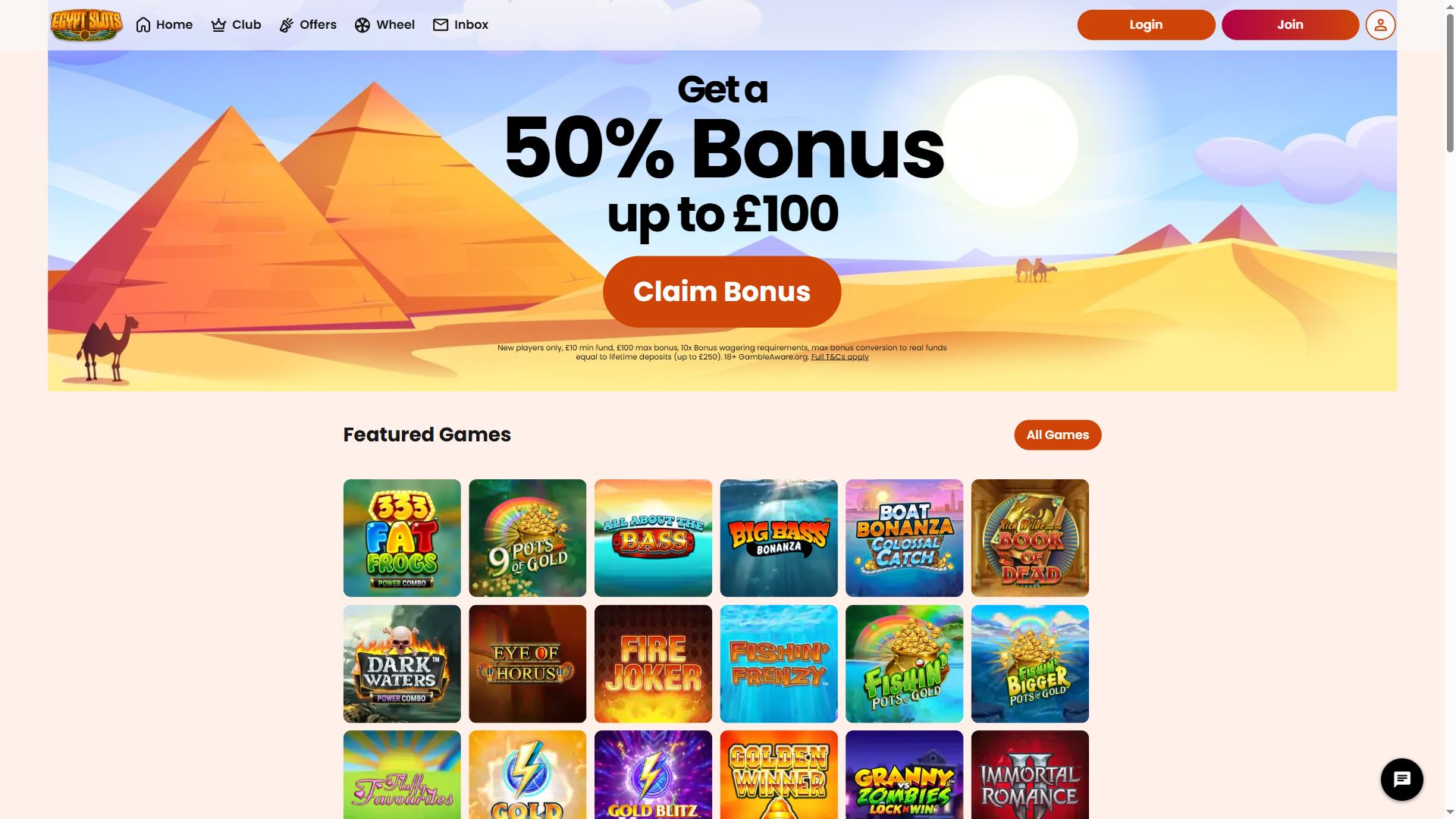 Egypt Slots — Homepage (Desktop)