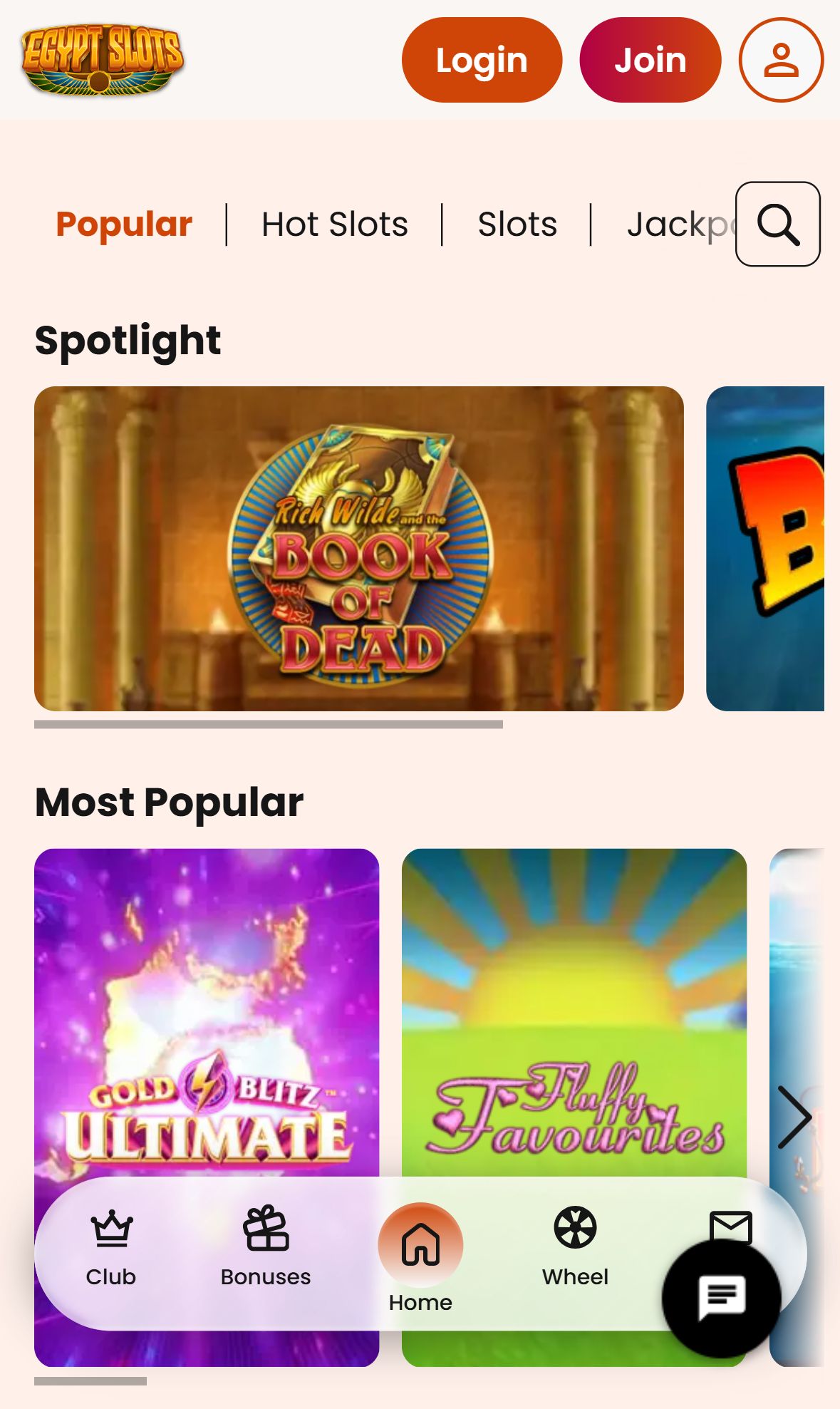 Egypt Slots — Lobby (Mobile)