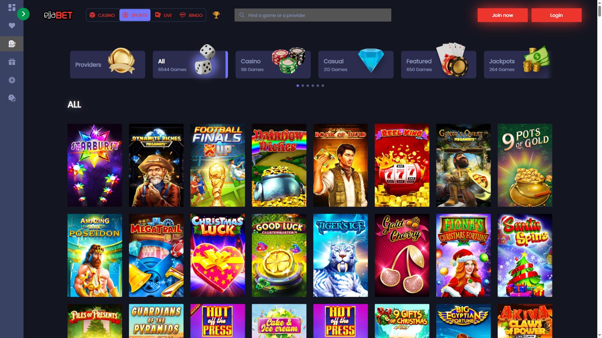 EjjaBET — Lobby (Desktop)