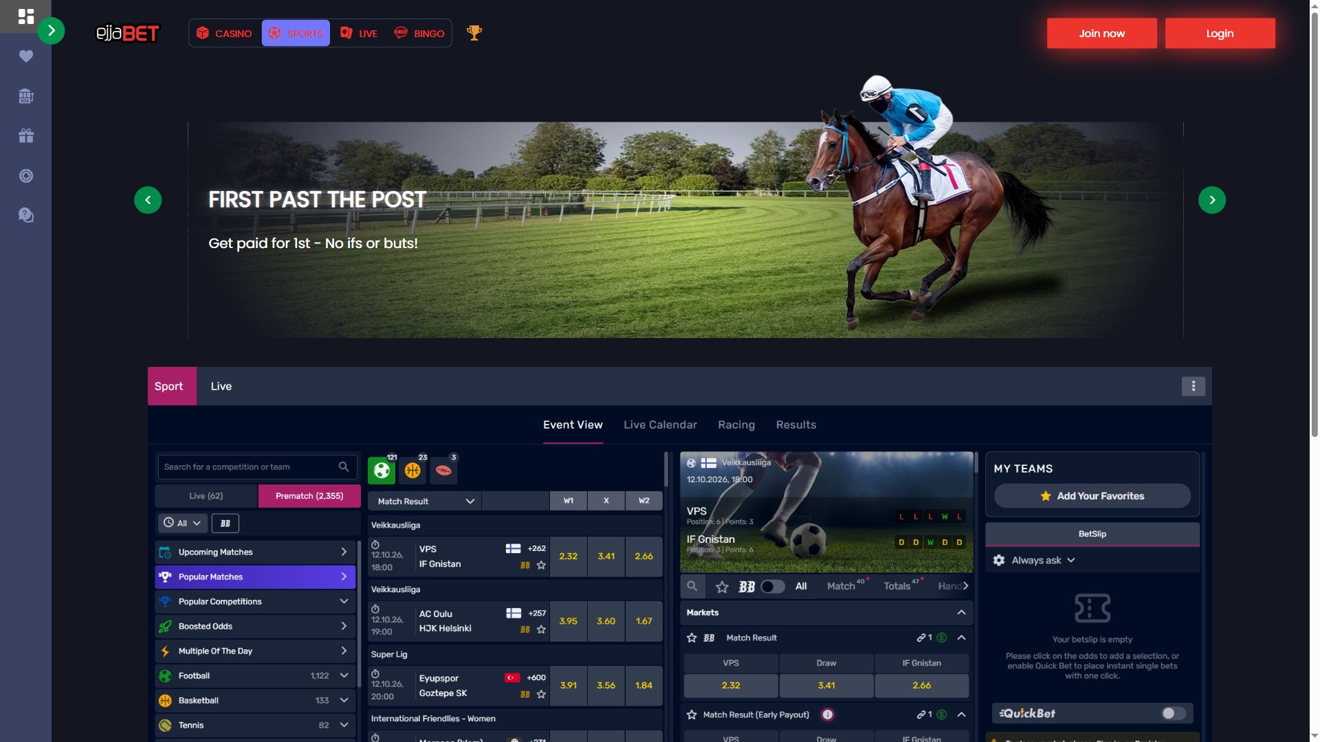 EjjaBET — Homepage (Desktop)