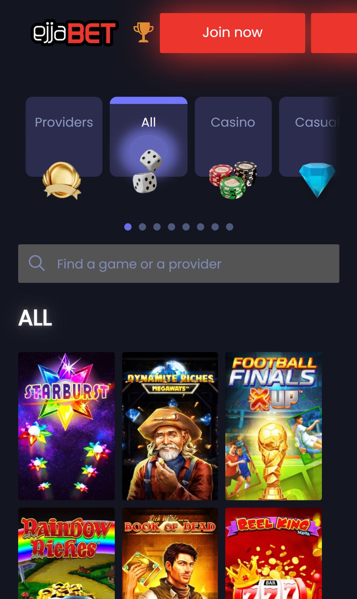 EjjaBET — Lobby (Mobile)