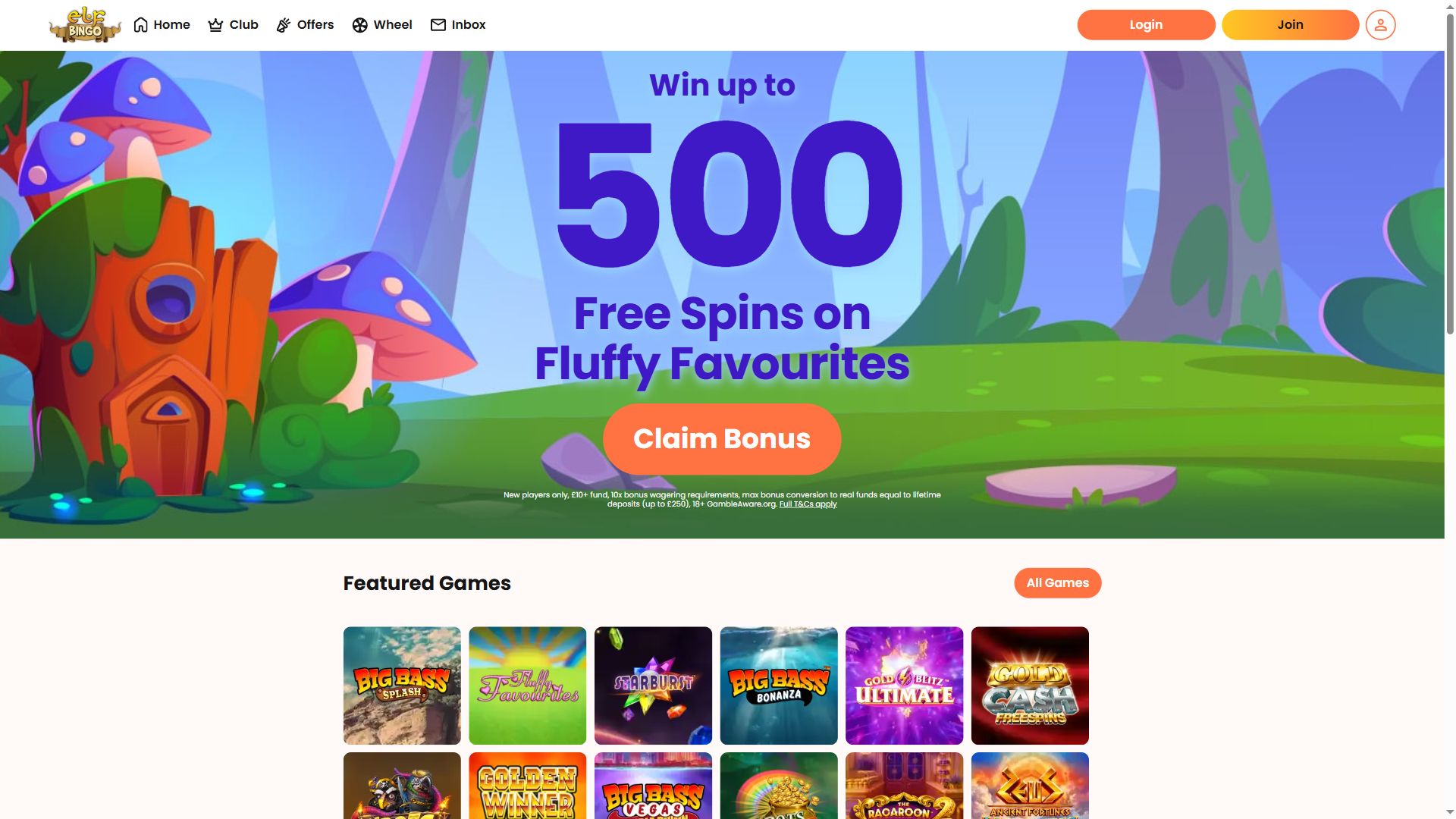 Elfbingo — Homepage (Desktop)