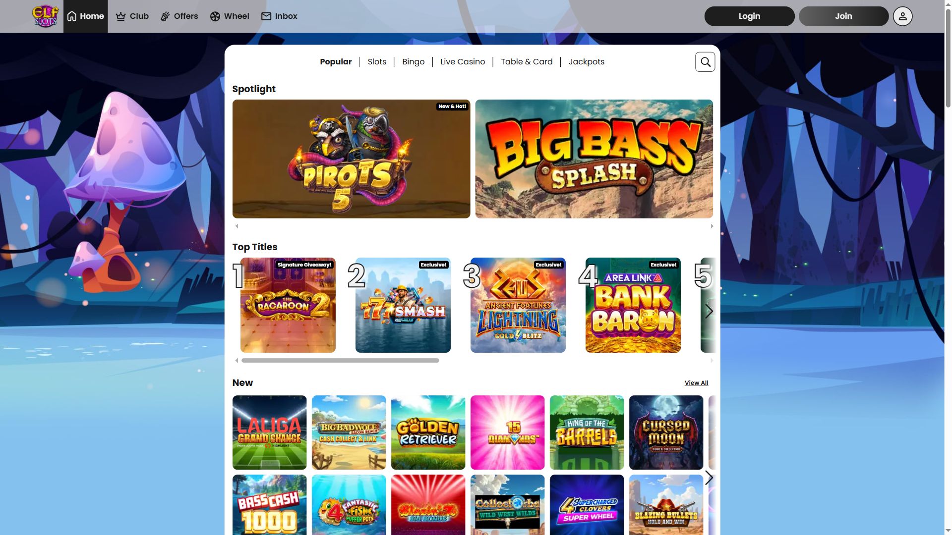 Elfslots — Lobby (Desktop)