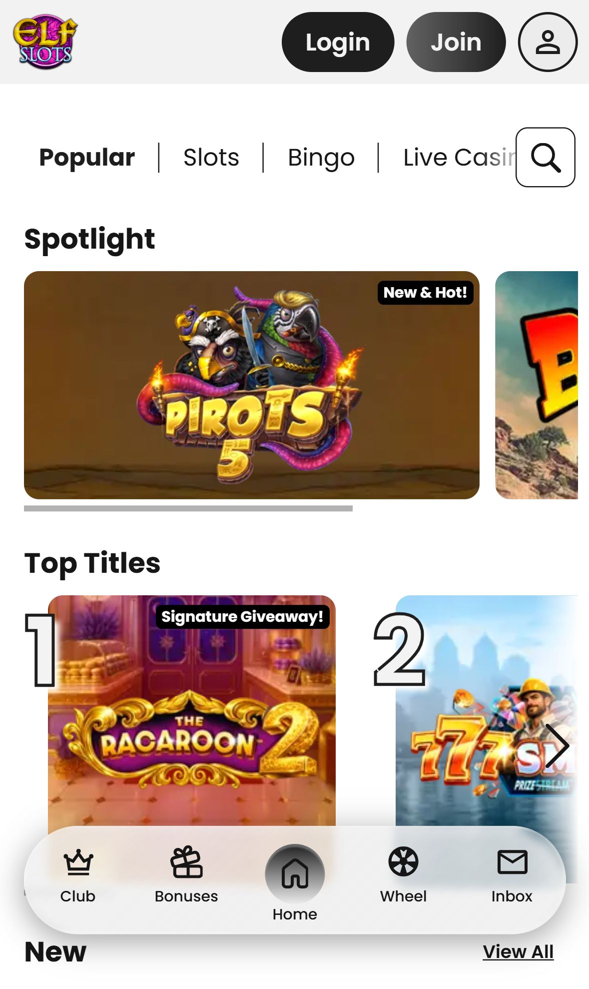 Elfslots — Lobby (Mobile)