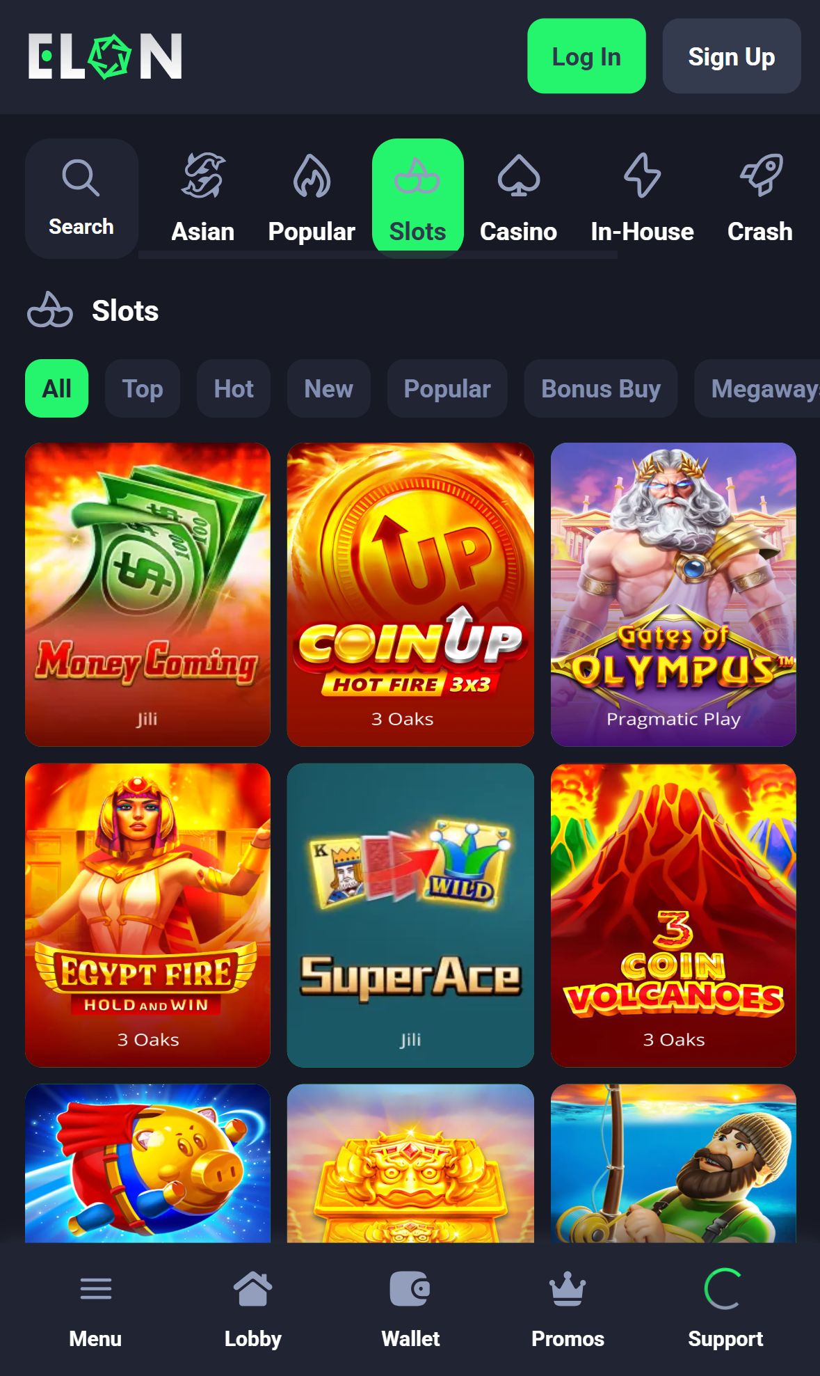 Elonbet — Lobby (Mobile)