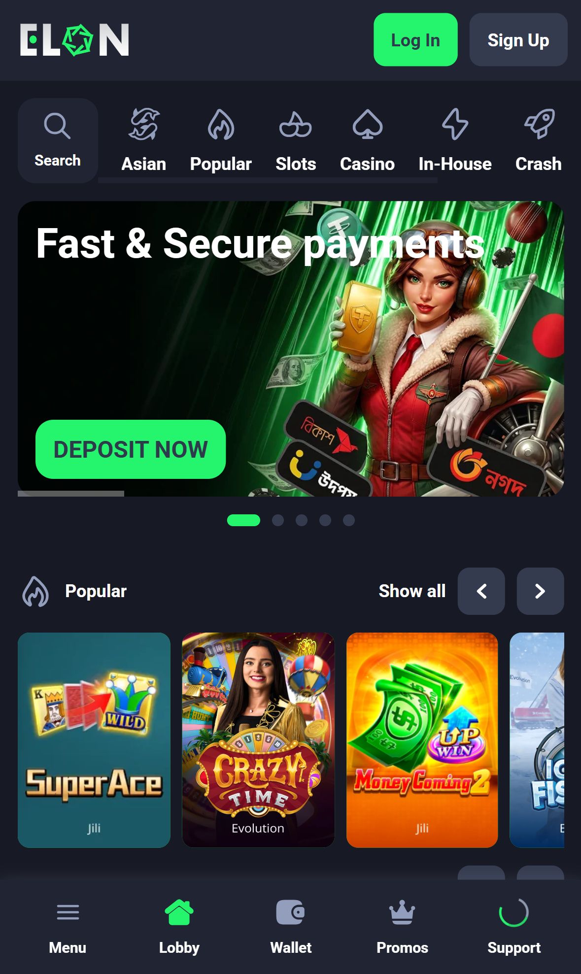 Elonbet — Homepage (Mobile)