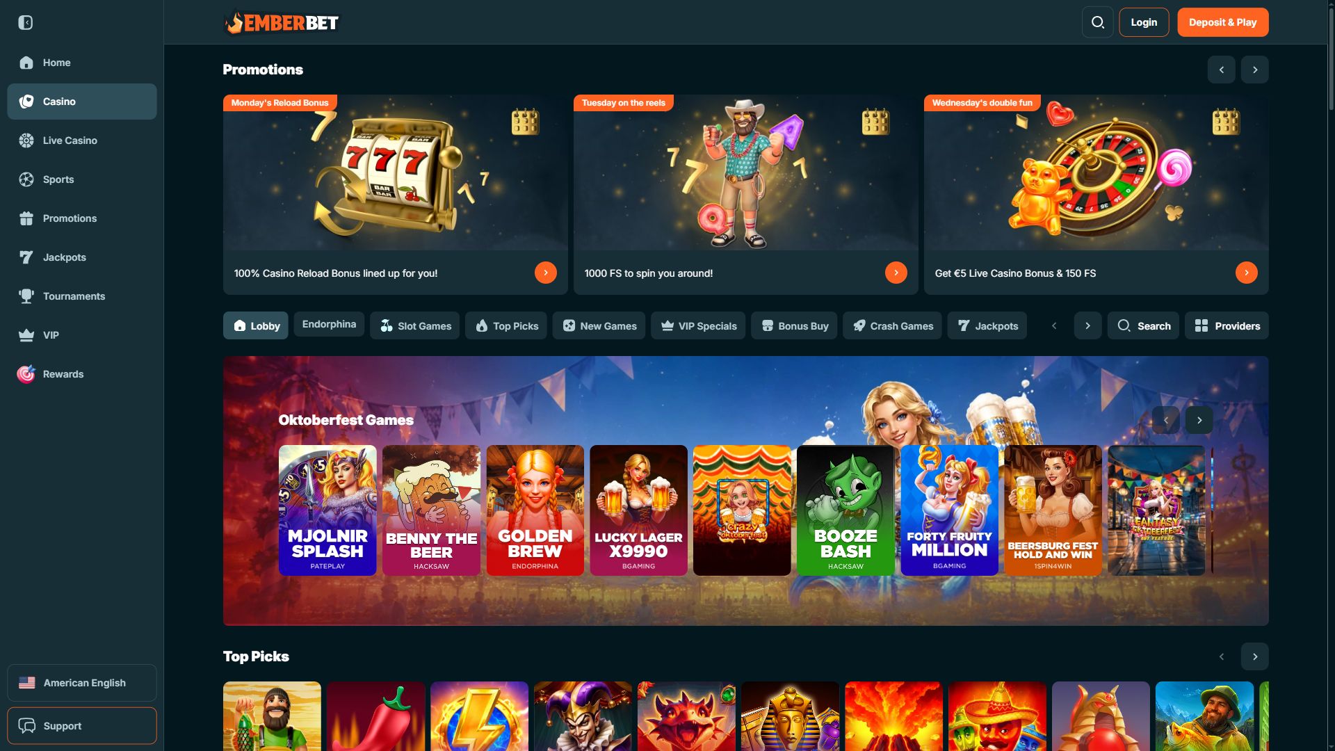 EmberBet — Lobby (Desktop)